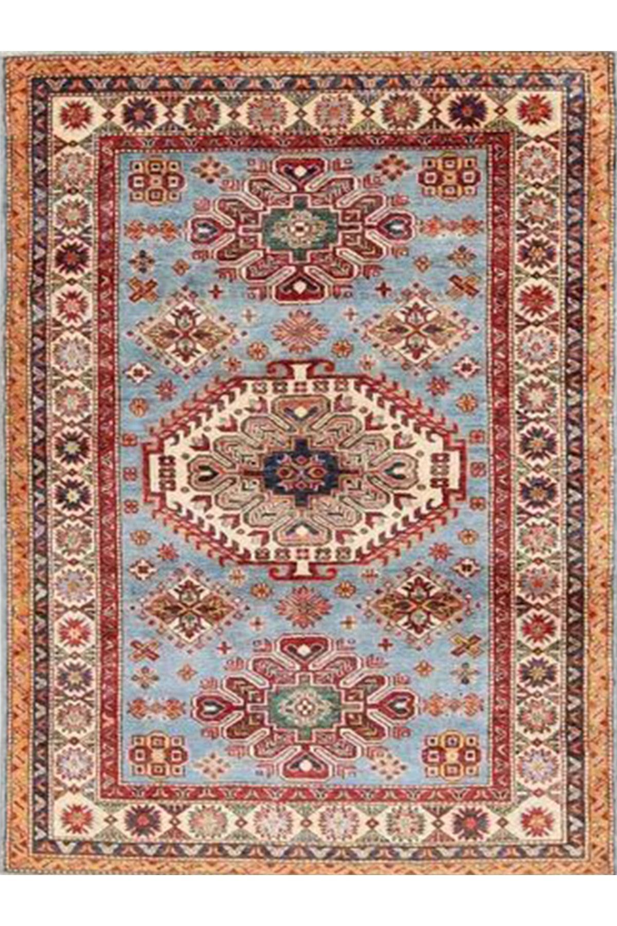 İnci Koleksiyonu Açık Mavi Bej Tema Geleneksel Desenli Dokuma Taban Vintage Dekoratif Halı inci12