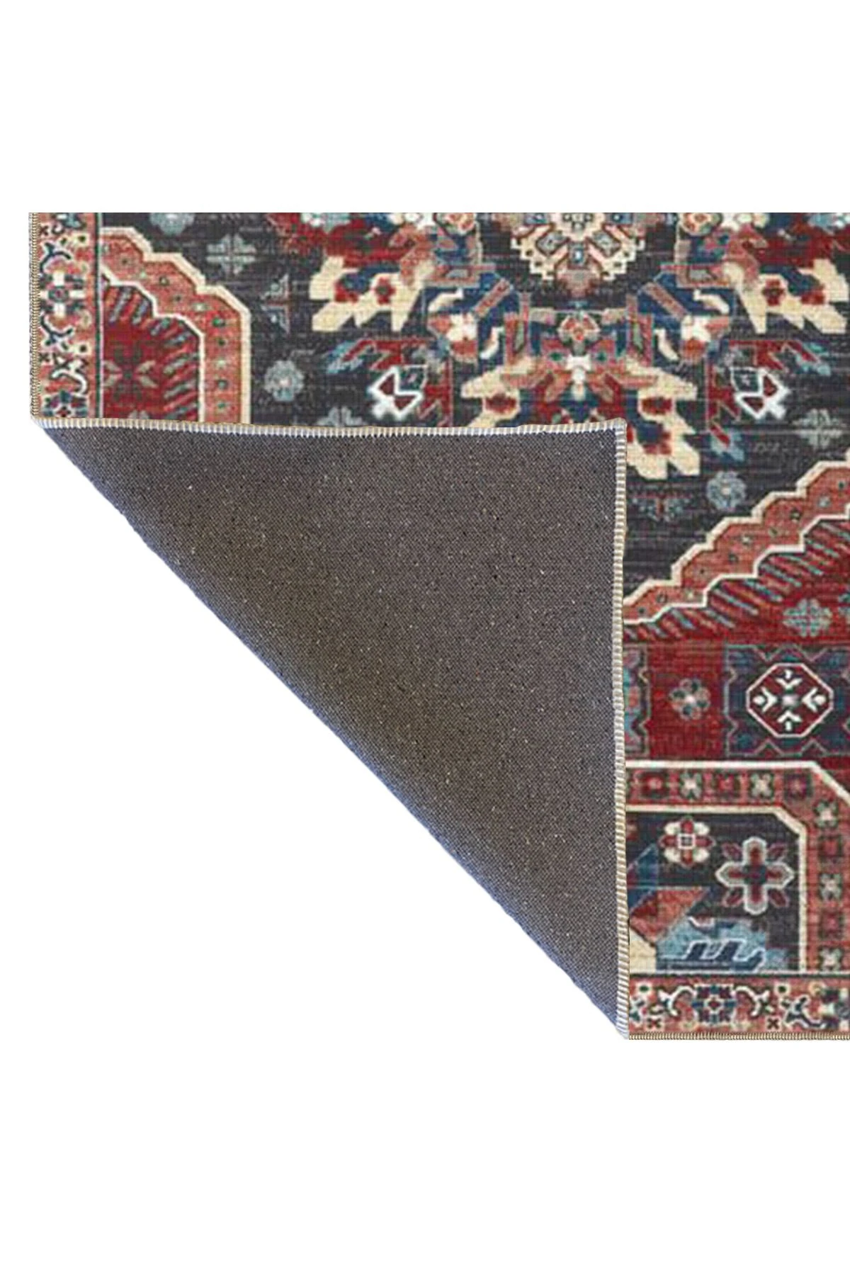 Bordo Gri Temalı Geleneksel Motif Etnik Desenli Vintage Dekoratif Halı 3865