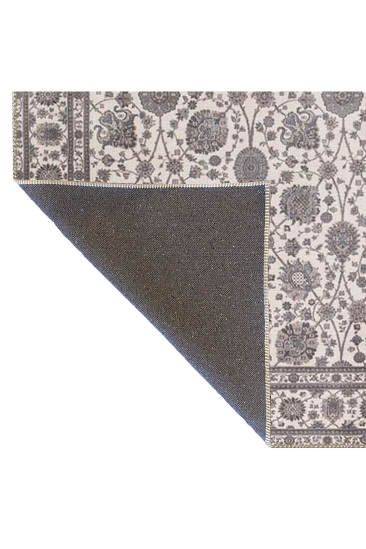 Gri Bej Temalı Etnik Floral Çiçek Desenli Vintage Dekoratif Halı 3861