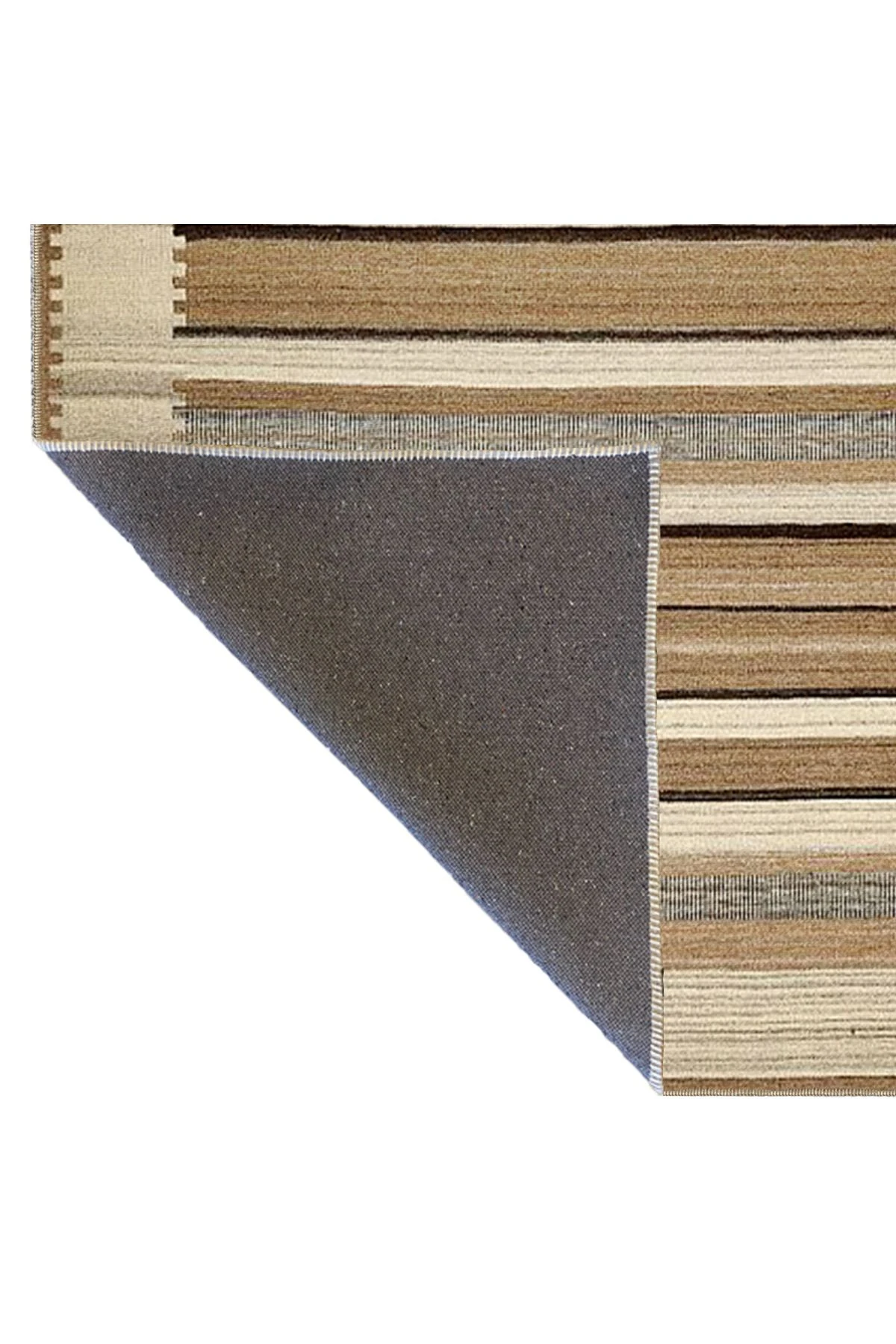 Kahverengi Çizgili ve Geometrik Desenli Modern Dekoratif Halı 4445