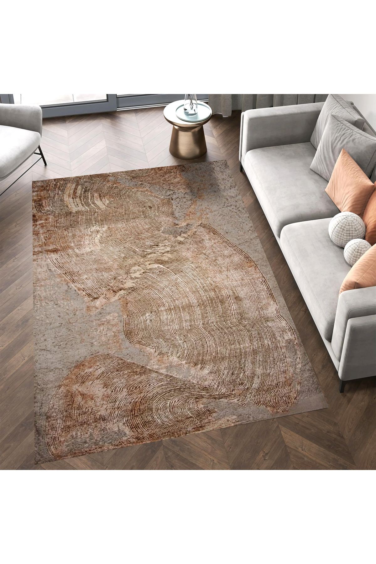 Aysu Koleksiyonu Kahve Bej Soyut Desenli Dokuma Taban Modern Dekoratif Halı aysu42