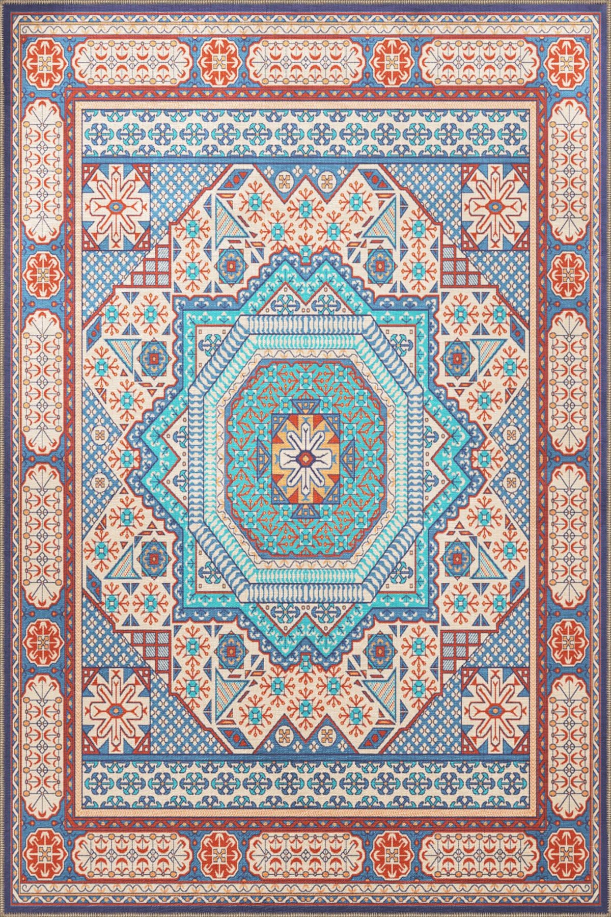 Çok Renkli Geleneksel Motif Etnik Desenli Vintage Dekoratif Halı 3435