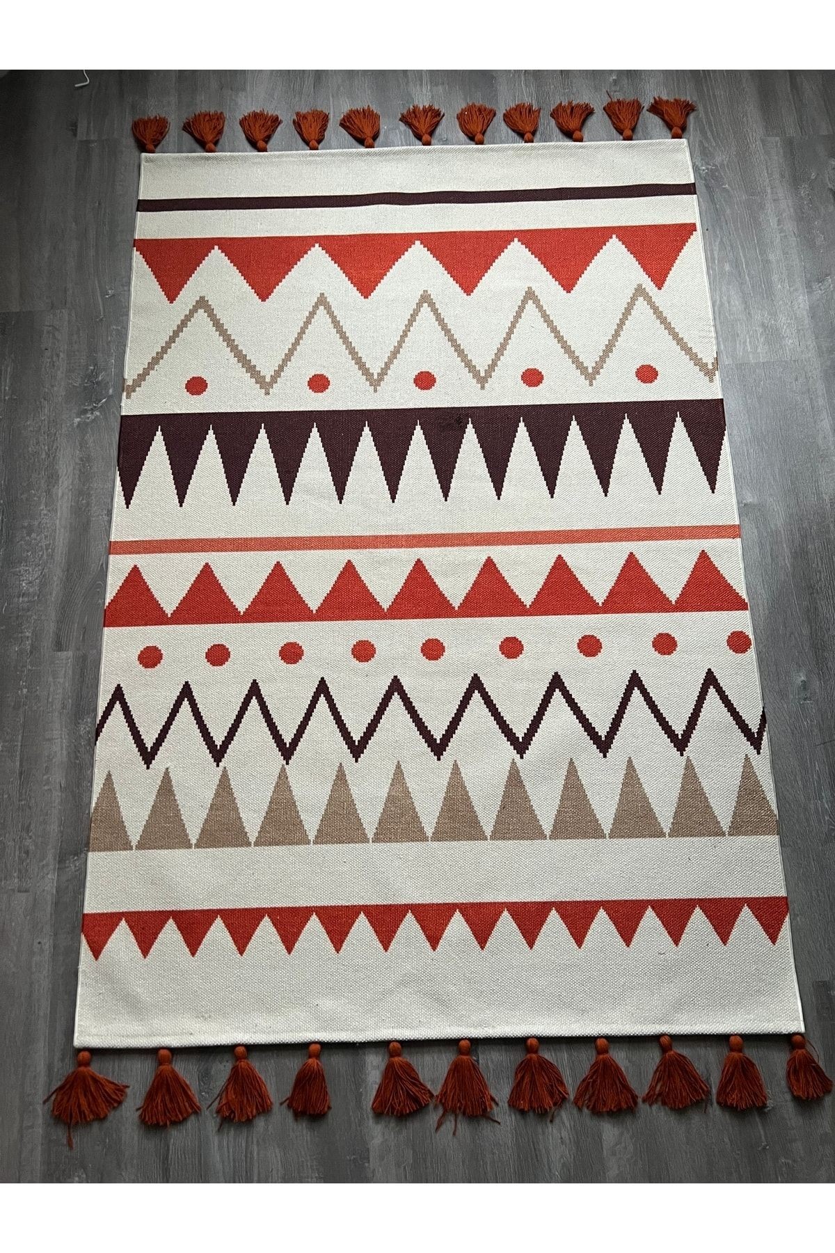 Cotton 566 Iskandinav Desenli Ekru Dokuma Taban Kilim