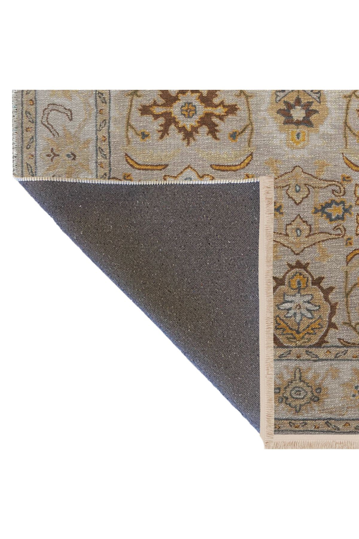 Bej Temalı Geleneksel Motif Etnik Çiçek Desenli Kreatif Vintage Dekoratif Halı 2809