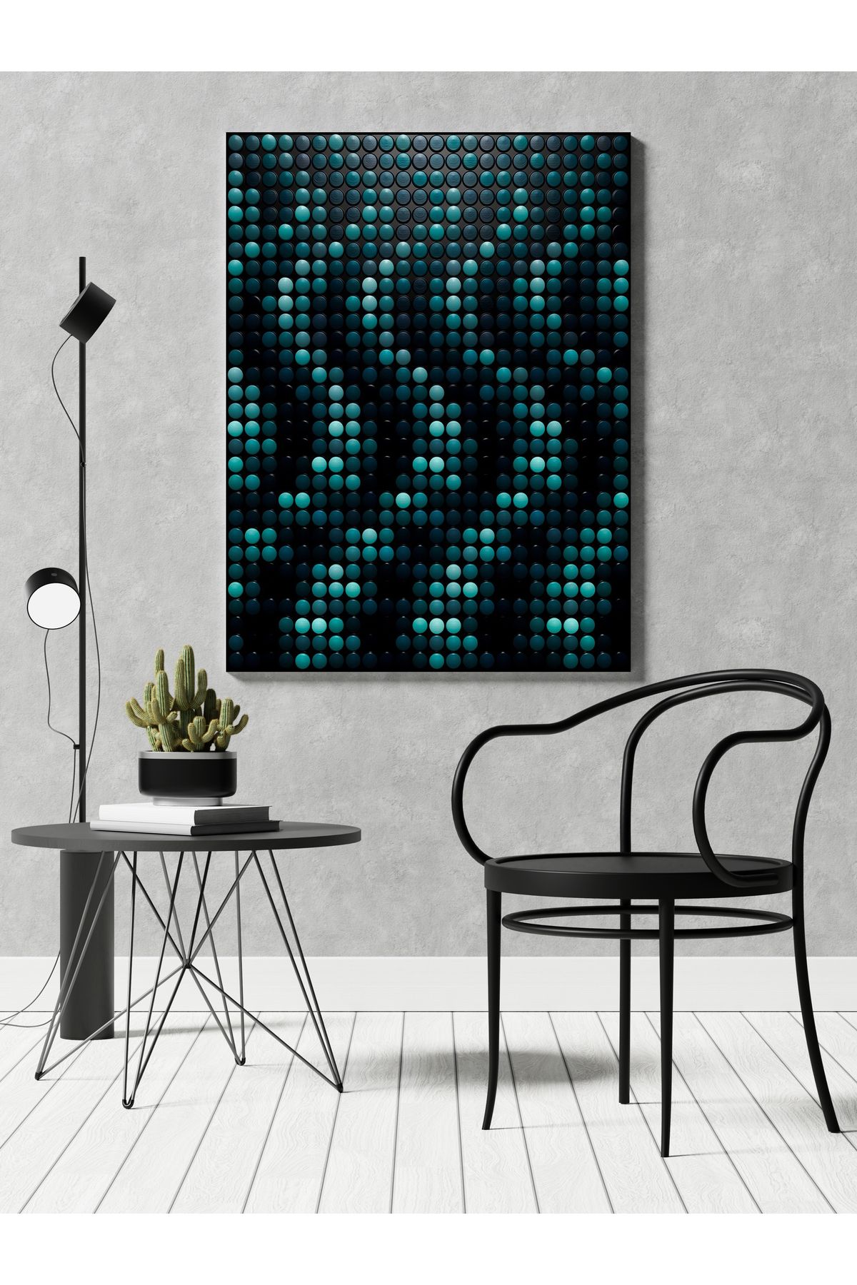 Kanvas Tablo Siyah Tonlarda Piksel Desenli Modern Tablo