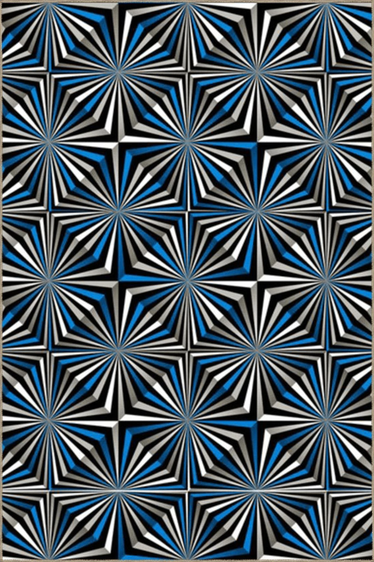 Mavi Gri Temalı Çizgi Şerit Desenli Kreatif Modern Dekoratif Halı 4683