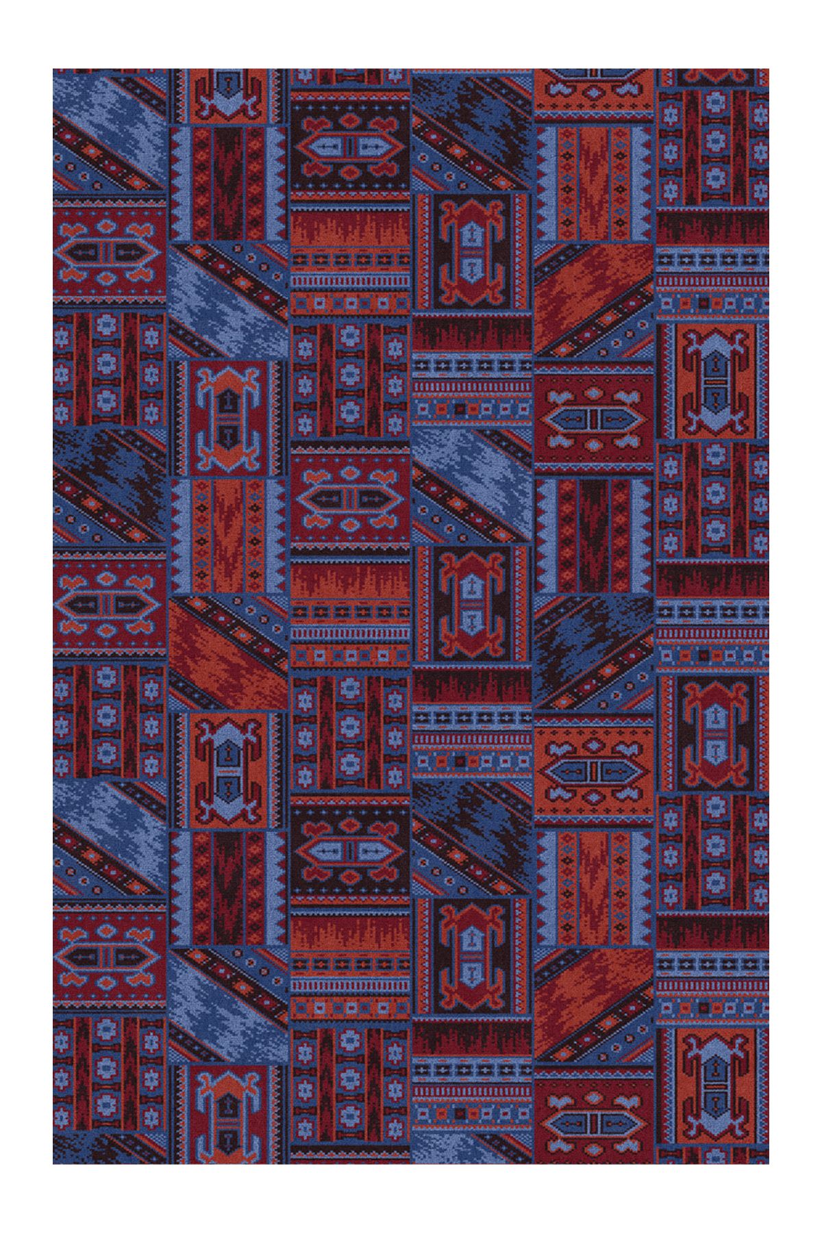 Fiori Lacivert Bordo Etnik Desen Dokuma Taban Dekoratif Halı 1752