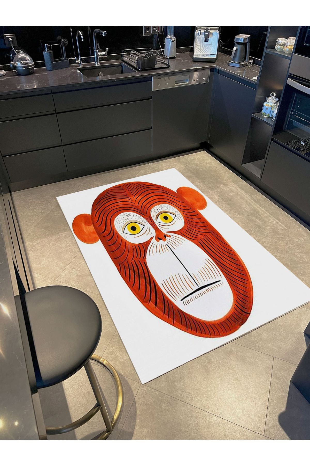 Kemal Koleksiyonu Kırmızı Temalı Maymun Yüzü Desenli Dokuma Taban Modern Dekoratif Halı 33