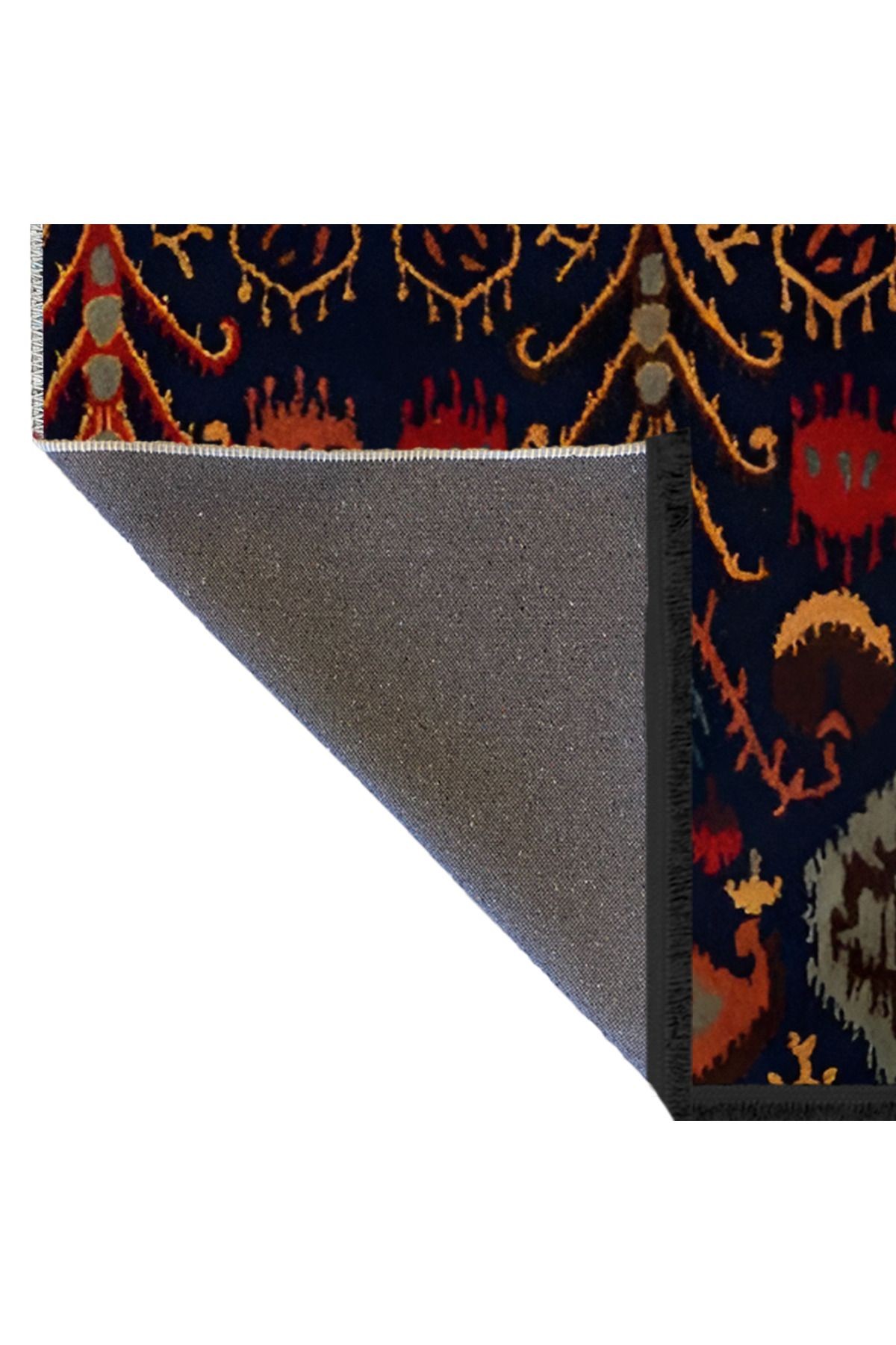 Lacivert Temalı Çok Renkli Geleneksel Motif Etnik Desenli Vintage Dekoratif Halı 1930
