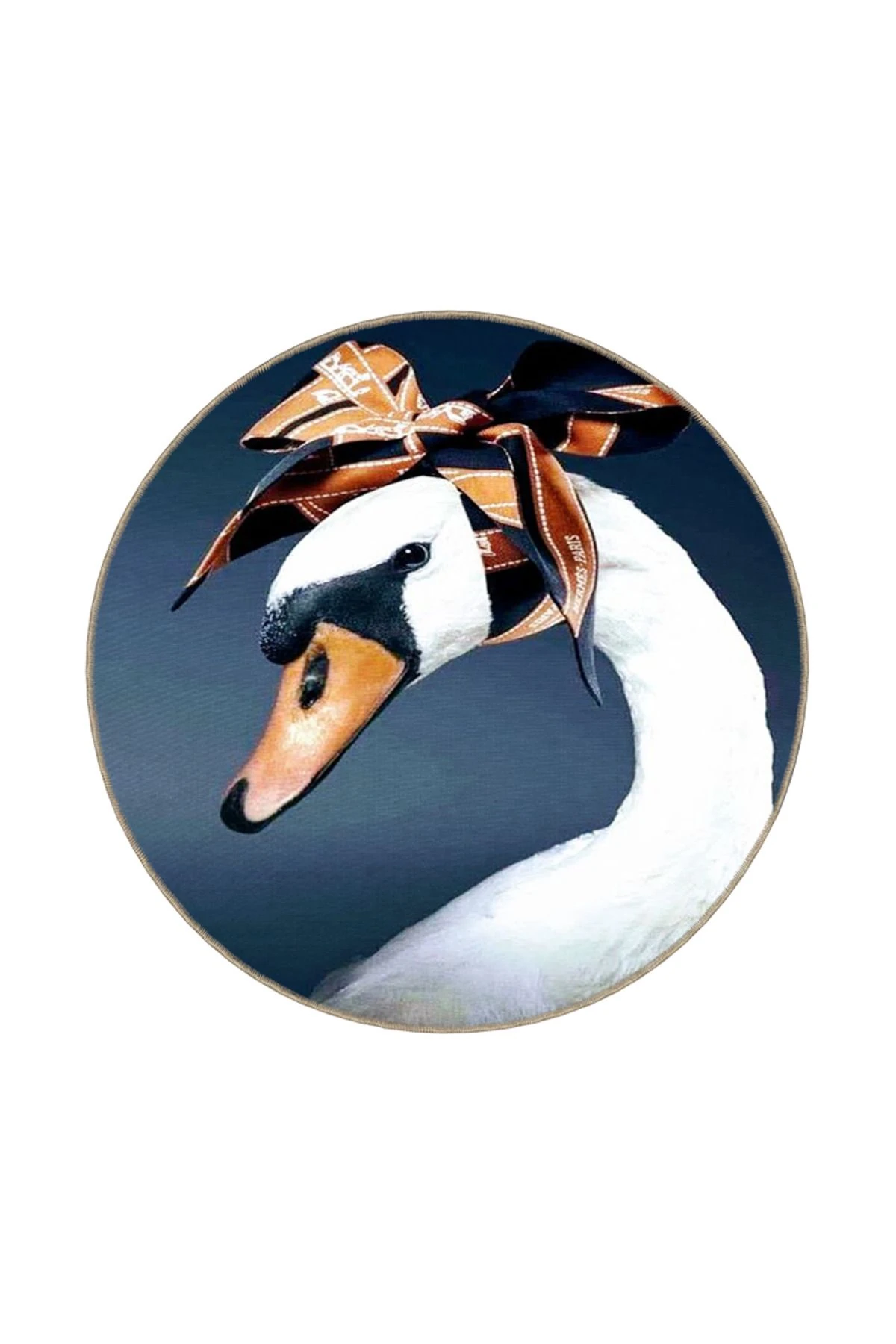 Mavi Tonlarda Beyaz Örtülü Kuğu Hayvan Desenli Dekoratif Halı miravip719