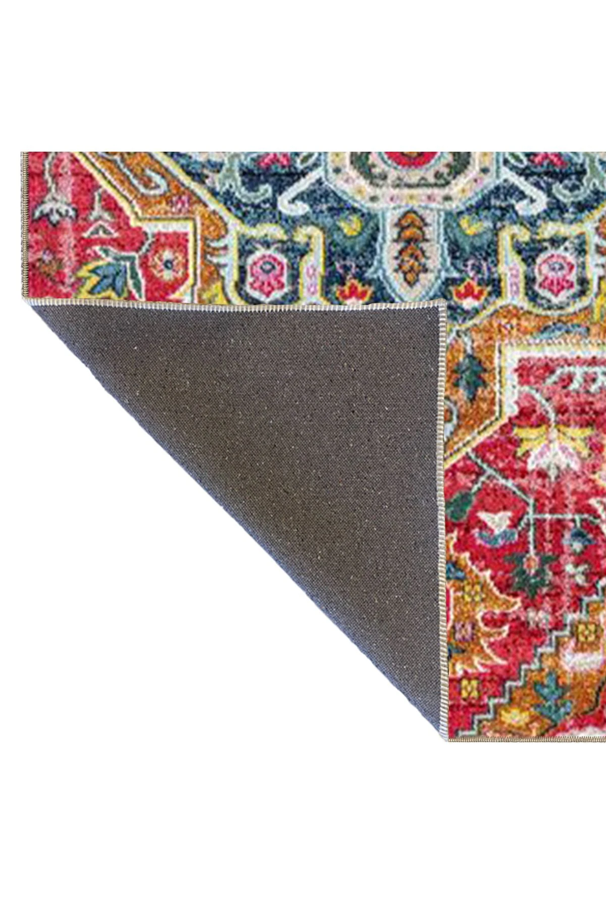 Pembe Temalı Çok Renkli Geleneksel Motif Desenli Vintage Dekoratif Halı 3596