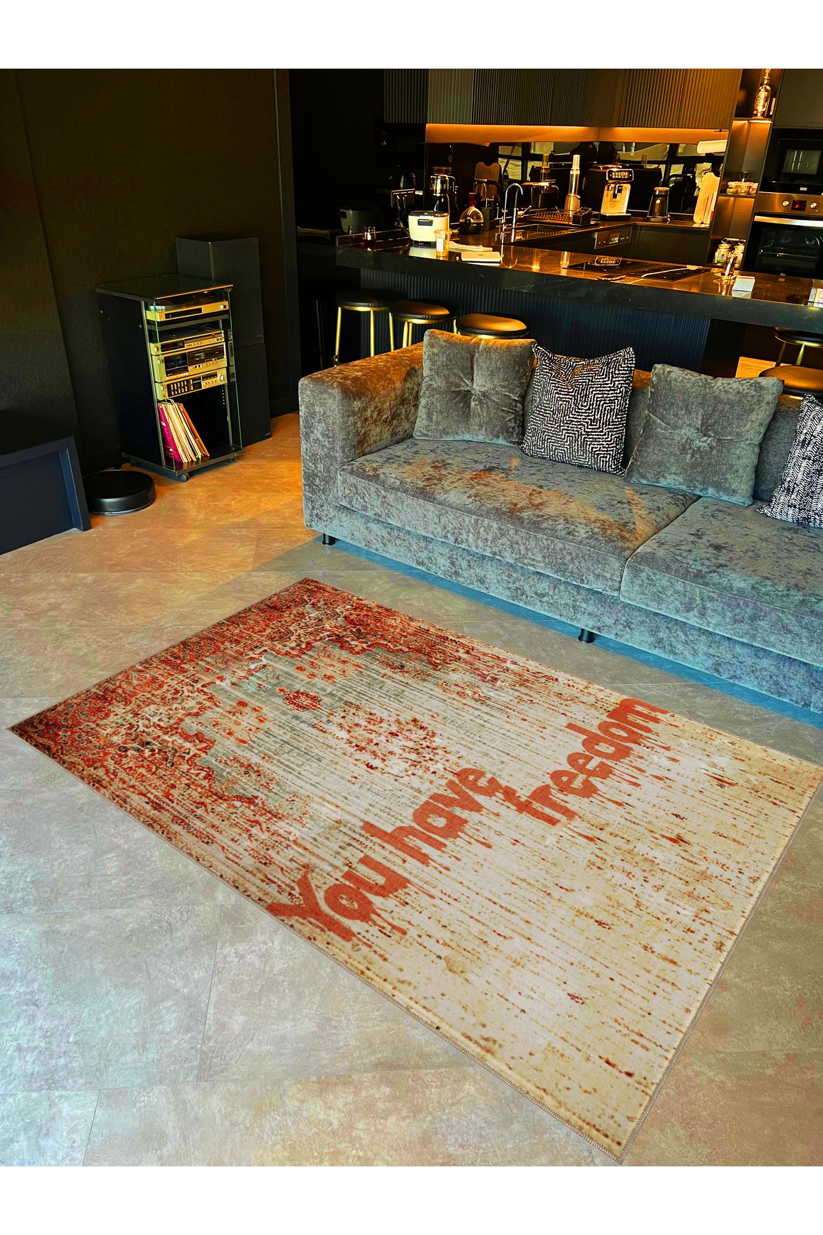 Written Koleksiyonu You Have Freedom Yazılı Desenli Kreatif Modern Dekoratif Halı 04