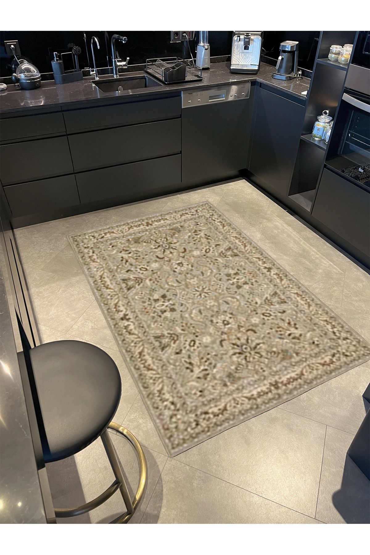 Kapalı Krem Geometrik Yıldızlı Geleneksel Modern Desenli Dekoratif Yıkanabilir Halı miravip8294