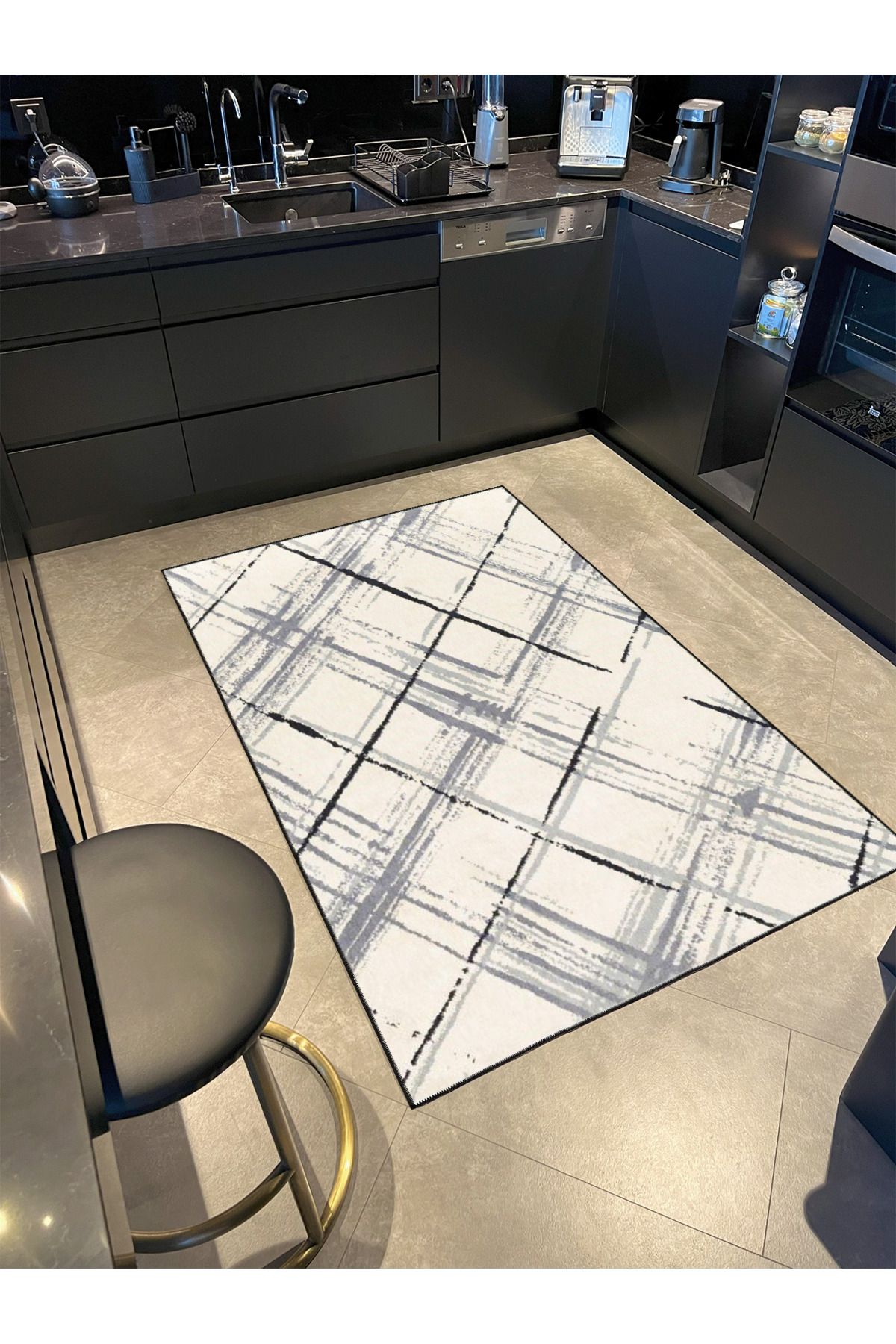 Krem Geometrik Dalgalı Sonsuz Temalı Dekoratif Halı ve Yıkanabilir Halı miravip9712