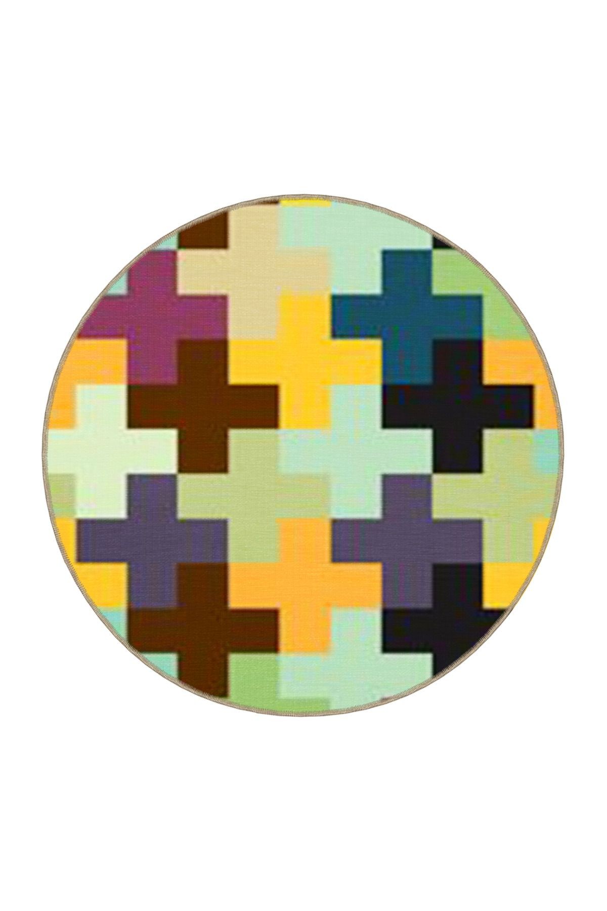Çok Renkli Yapboz Puzzle Geometrik Desenli Modern Dekoratif Halı 4623