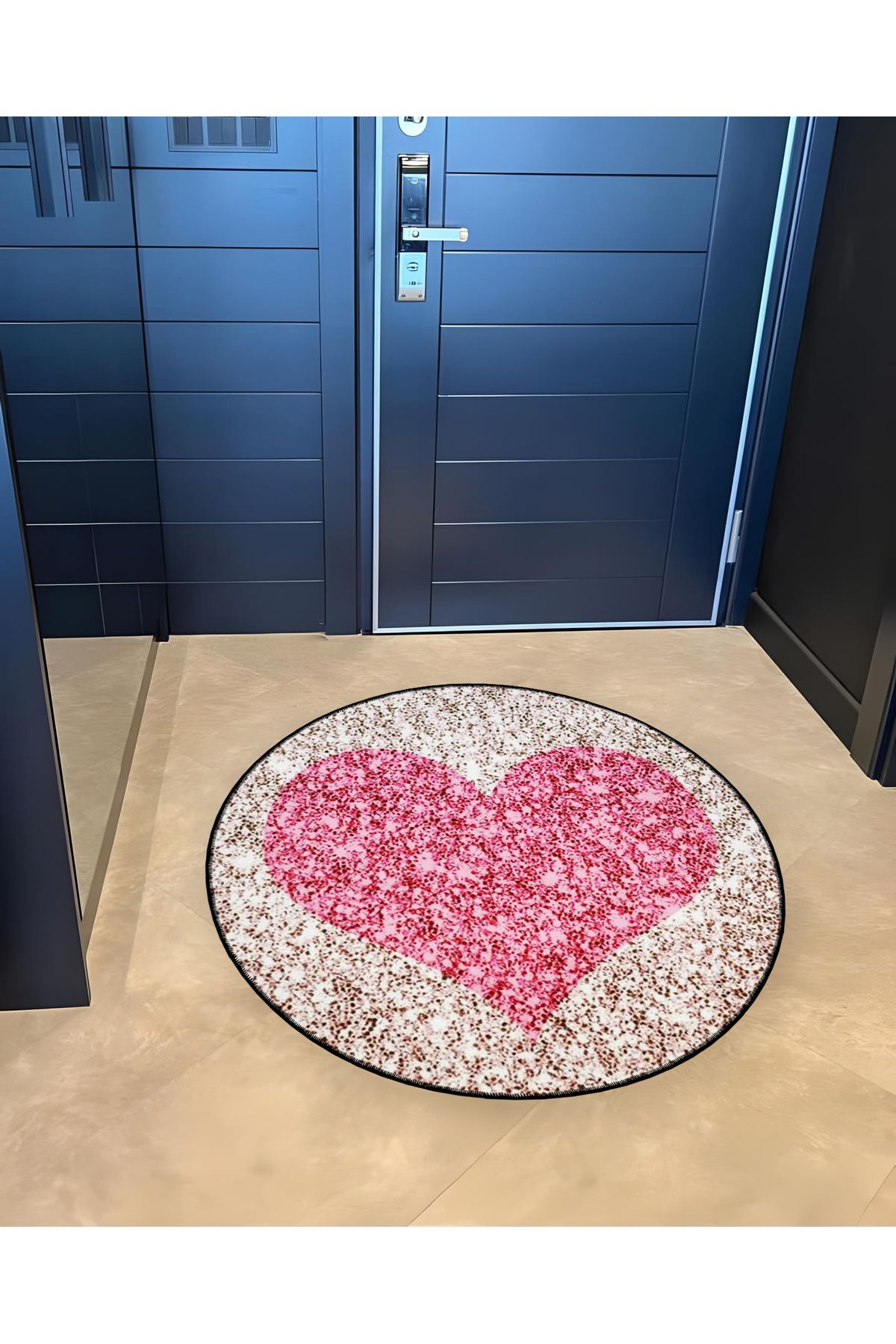 Mira Yuvarlak Koyu Pembe Kalp Detaylı Dokuma Taban Modern Dekoratif Halı 5595