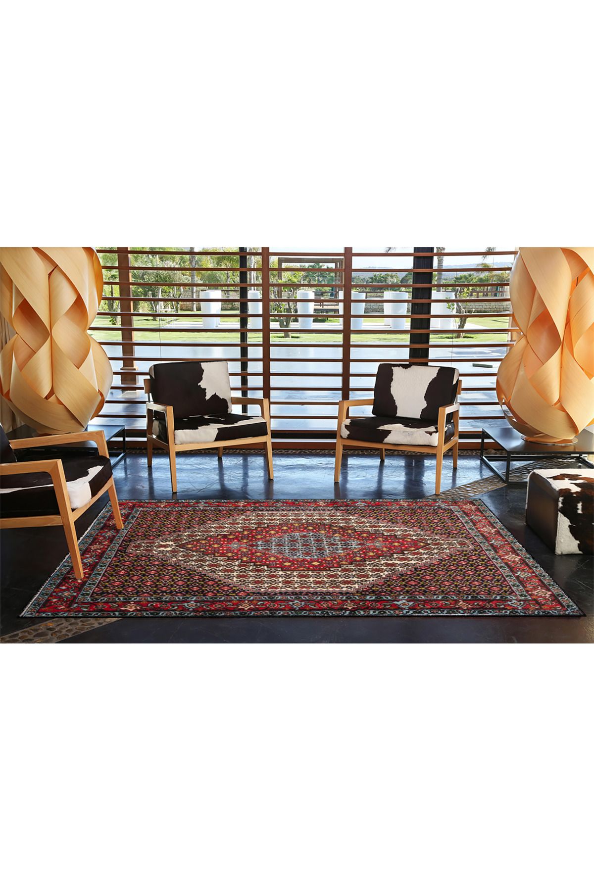 Kahverengi Tonlarında Geleneksel Desenli Modern Dekoratif Halı 4479