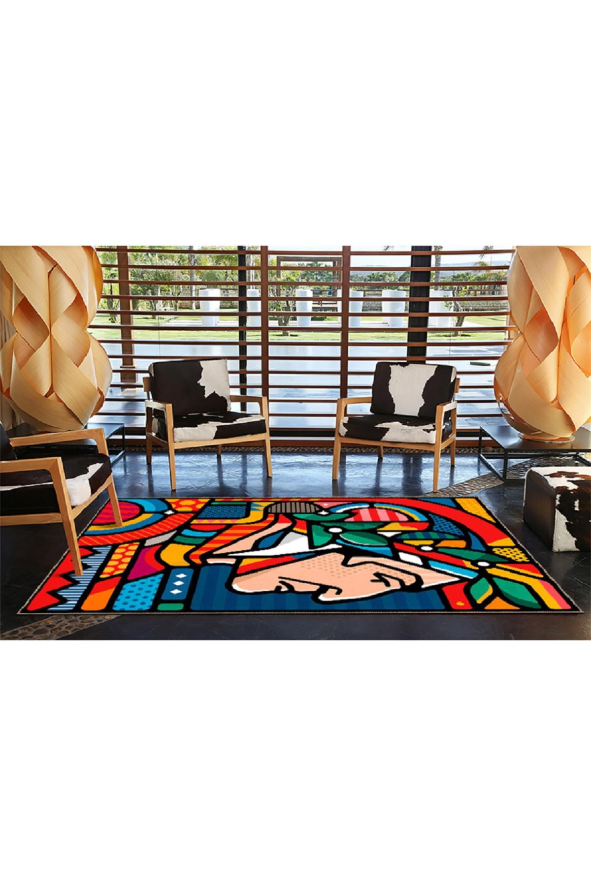Turuncu Renklerde Adam Desenli Modern Dekoratif Halı 4427