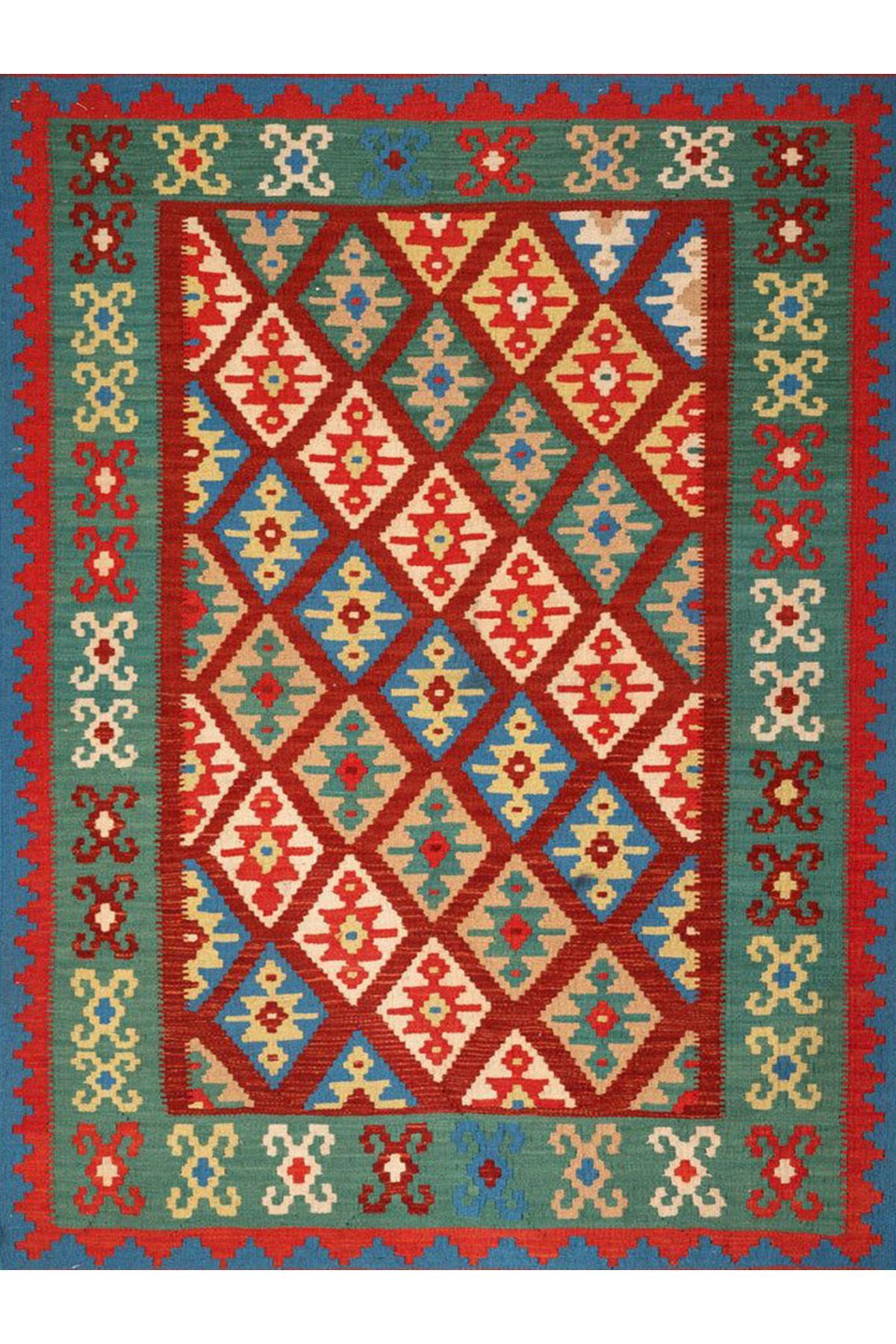 İnci Koleksiyonu Çok Renkli Etnik Motif Desenli Dokuma Taban Vintage Dekoratif Halı inci14