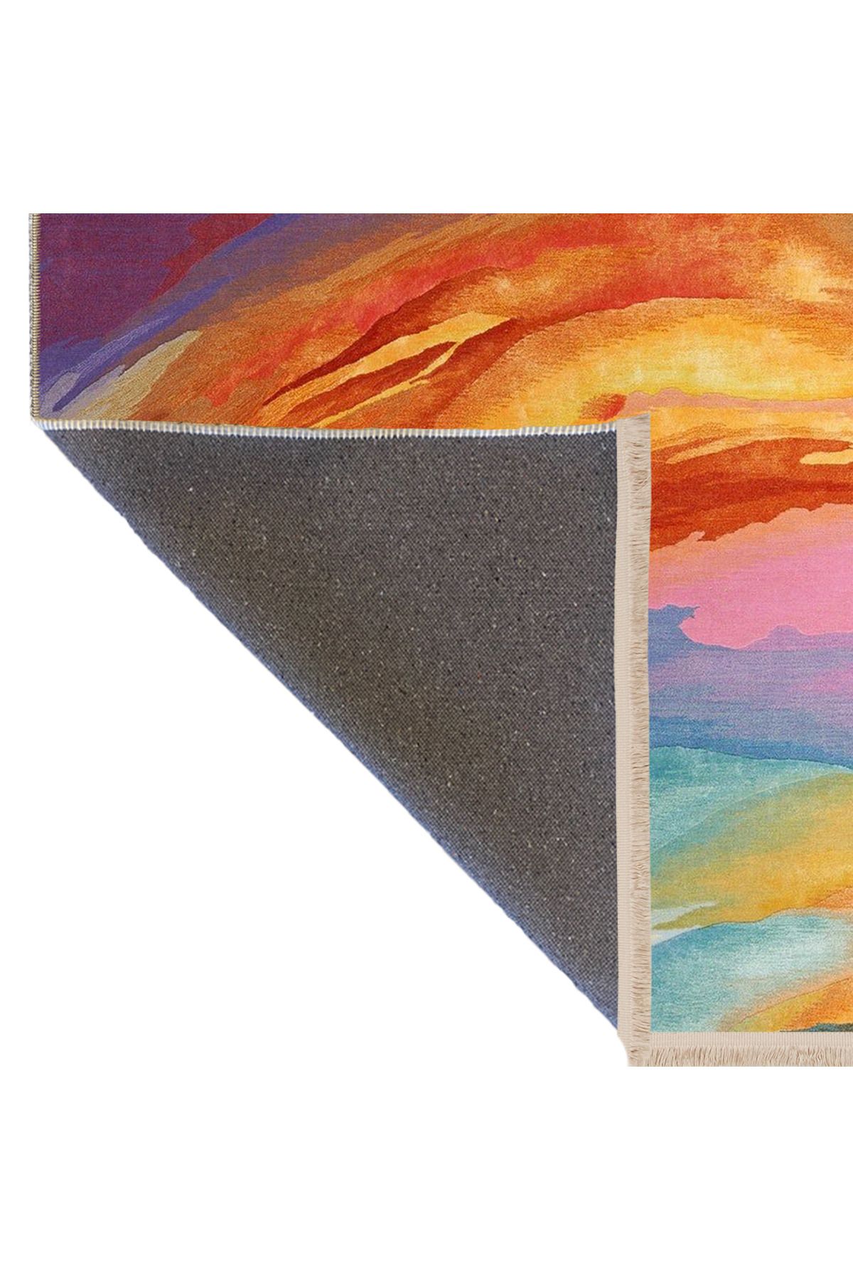 Çok Renkli Abstract Soyut Desenli Saçaklı Modern Dekoratif Halı 3981