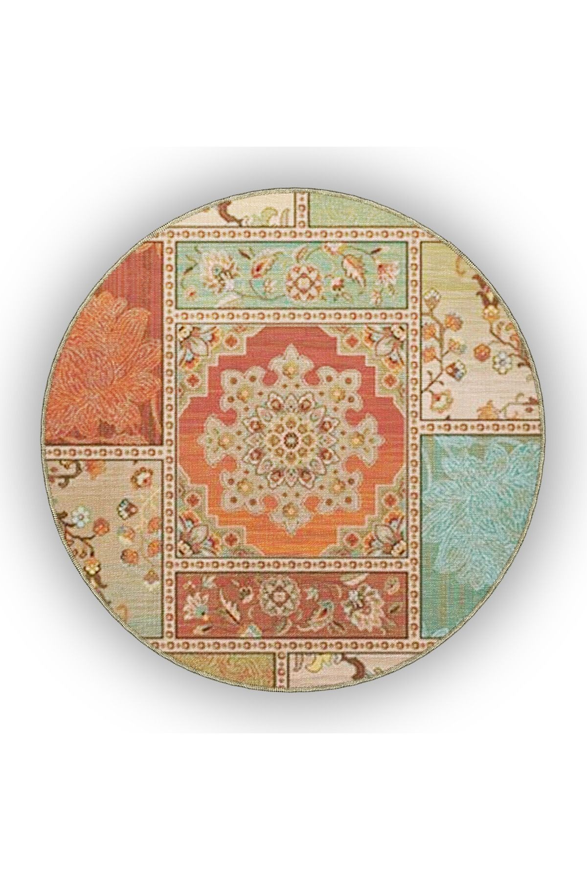 Floral Temalı Çok Renkli Motifli Çiçek Desenli Vintage Dekoratif Halı 4845