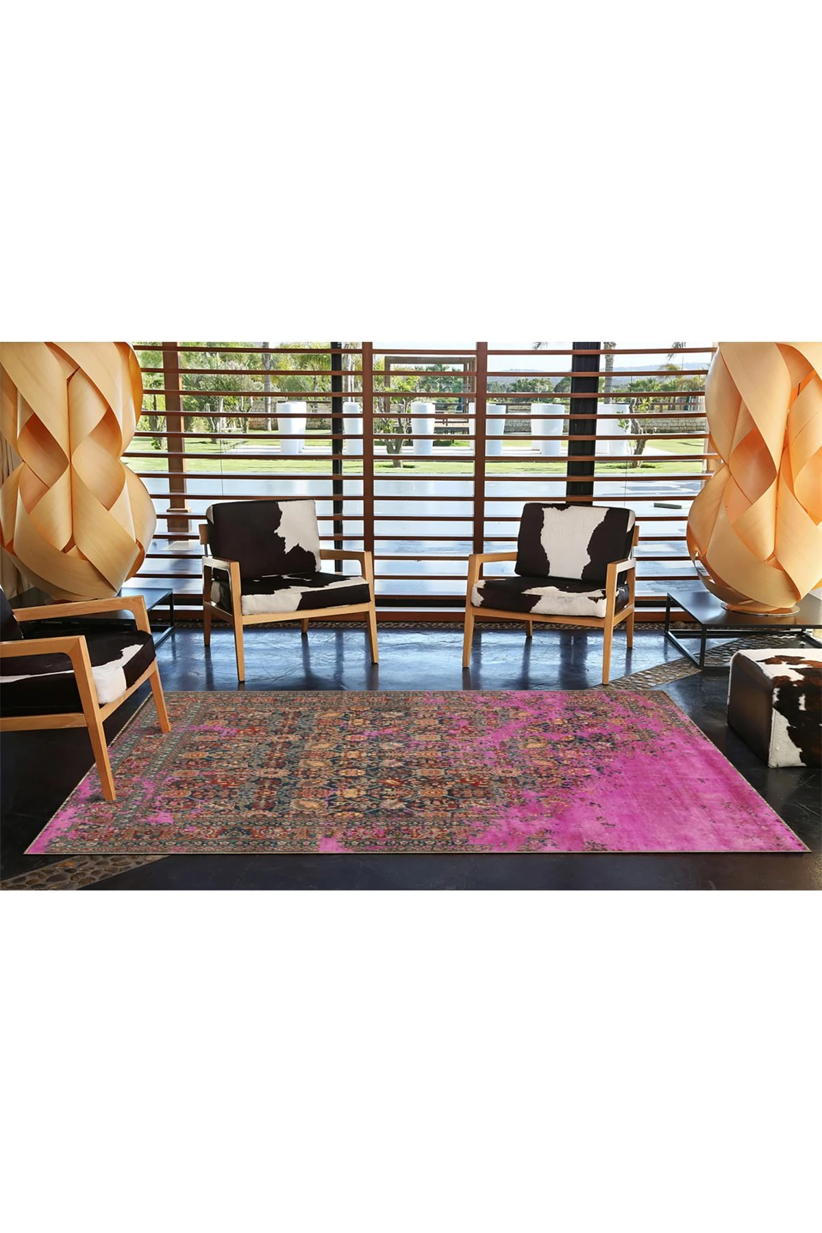 Çerçeveli Mor Renkli Desenli Modern Desenli Dokuma Taban ve Dekoratif Yıkanabilir Halı miravip8631