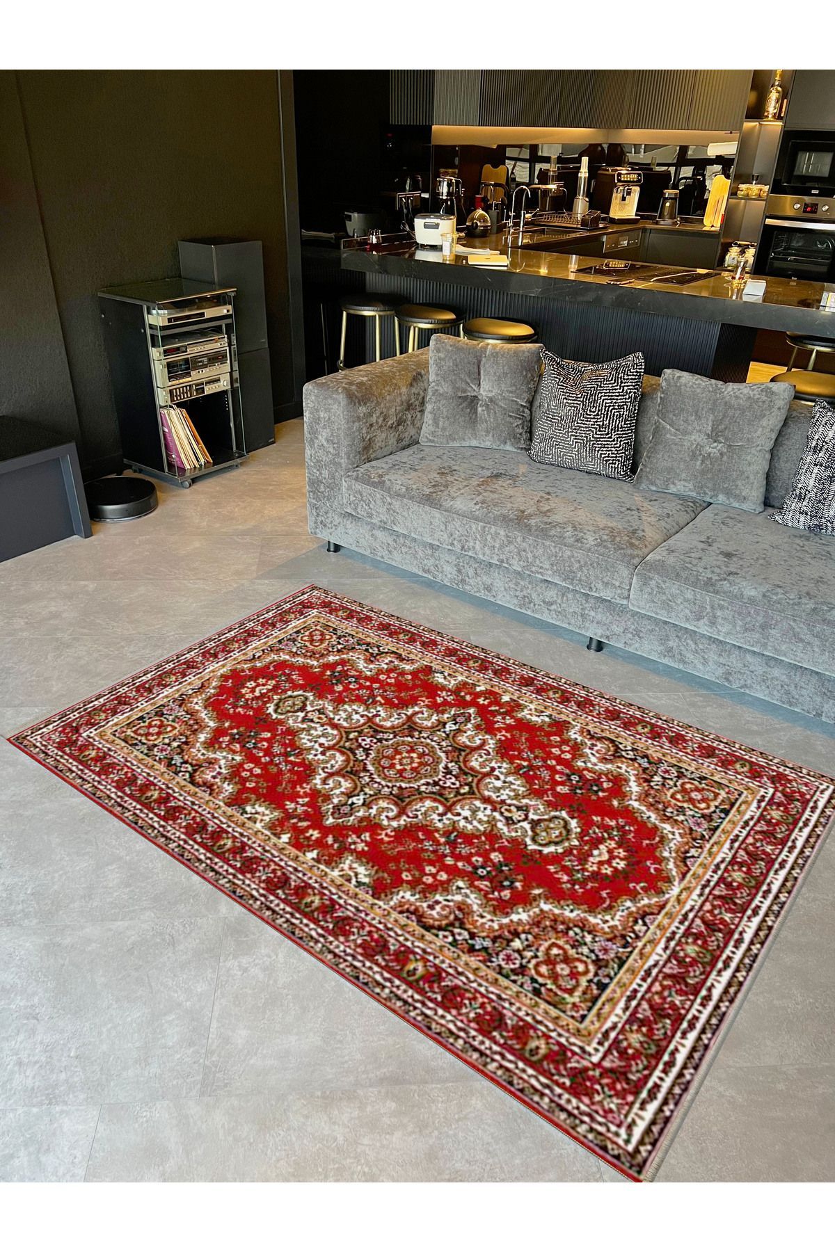 İnci Koleksiyonu Bordo Tema Geleneksel Motif Desenli Dokuma Taban Vintage Dekoratif Halı inci36