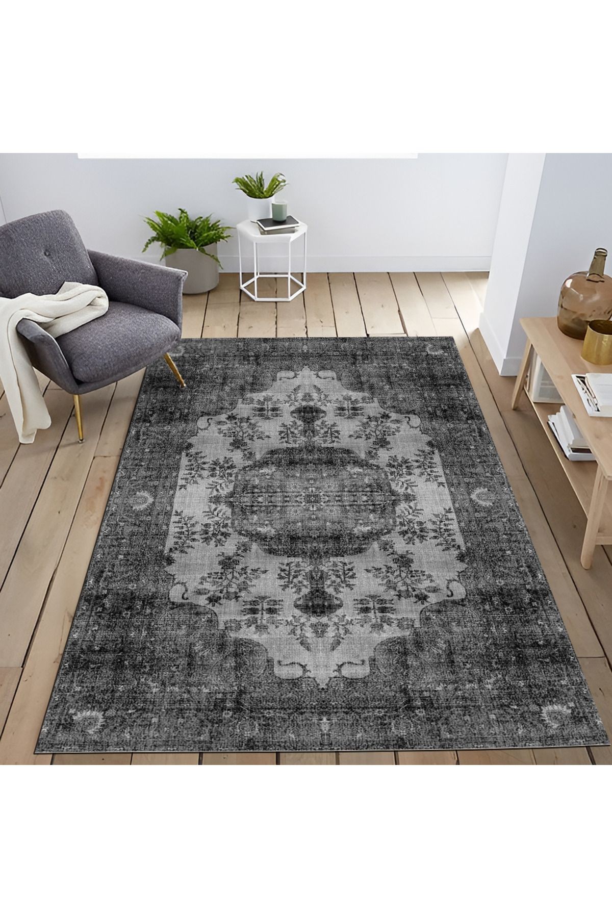 Mira Siyah Gri Ton Geleneksel Motif Desen Dekoratif Halı Mira 1540
