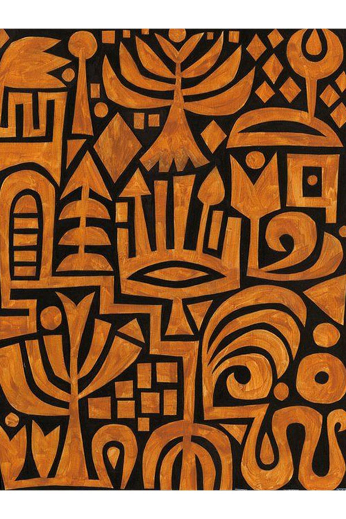 Alya Koleksiyonu Turuncu Siyah Soyut Şekiller Desenli Dokuma Taban Modern Dekoratif Halı alya20