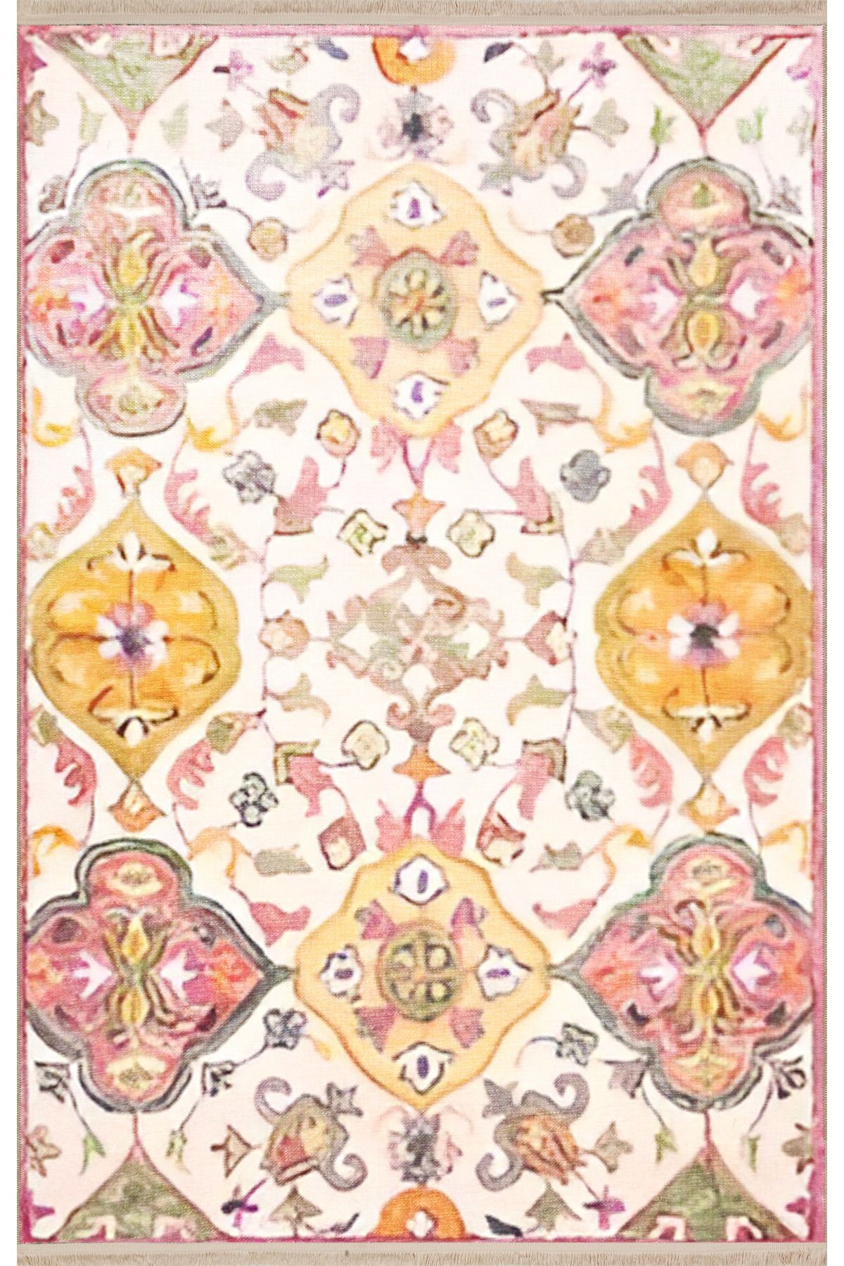 Pembe Bej Temalı Geleneksel Motif Desenli Vintage Dekoratif Halı 1937