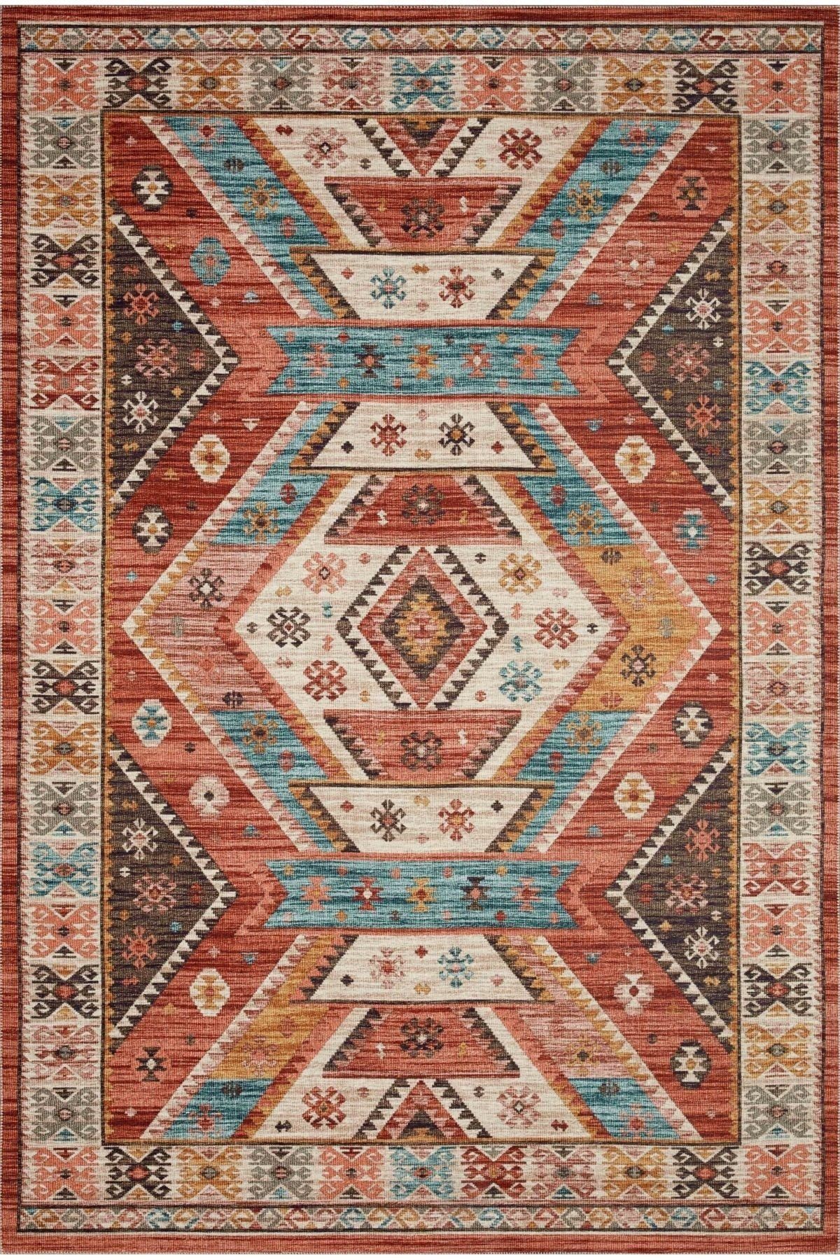 Kiremit Multi Renk Etnik Vintage Tema Dokuma Taban Halı Mira 1321