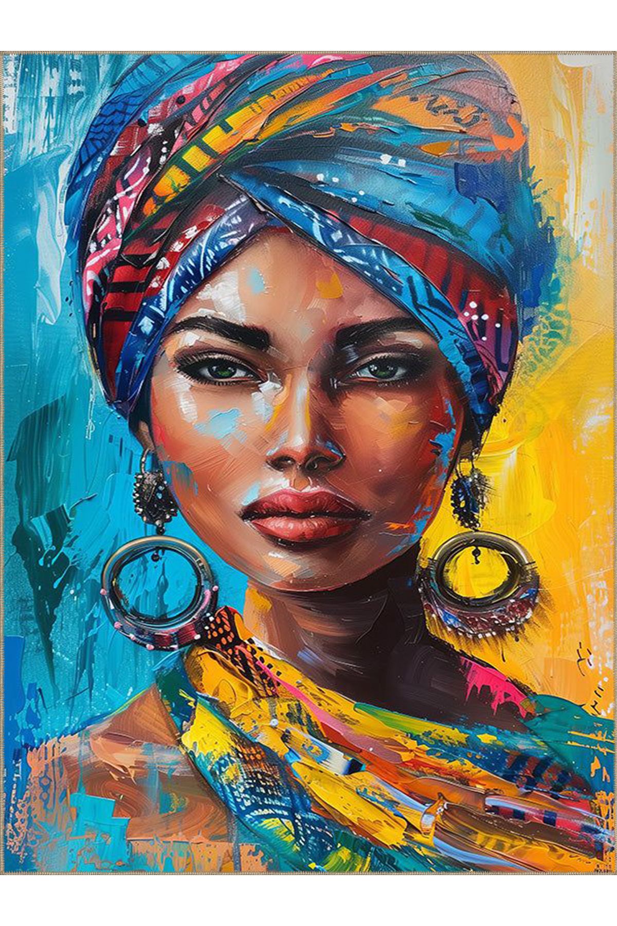 Buse Koleksiyonu Çok Renkli Yağlı Boya Görünümlü Kadın Detaylı Dokuma Taban Dekoratif Halı buse05