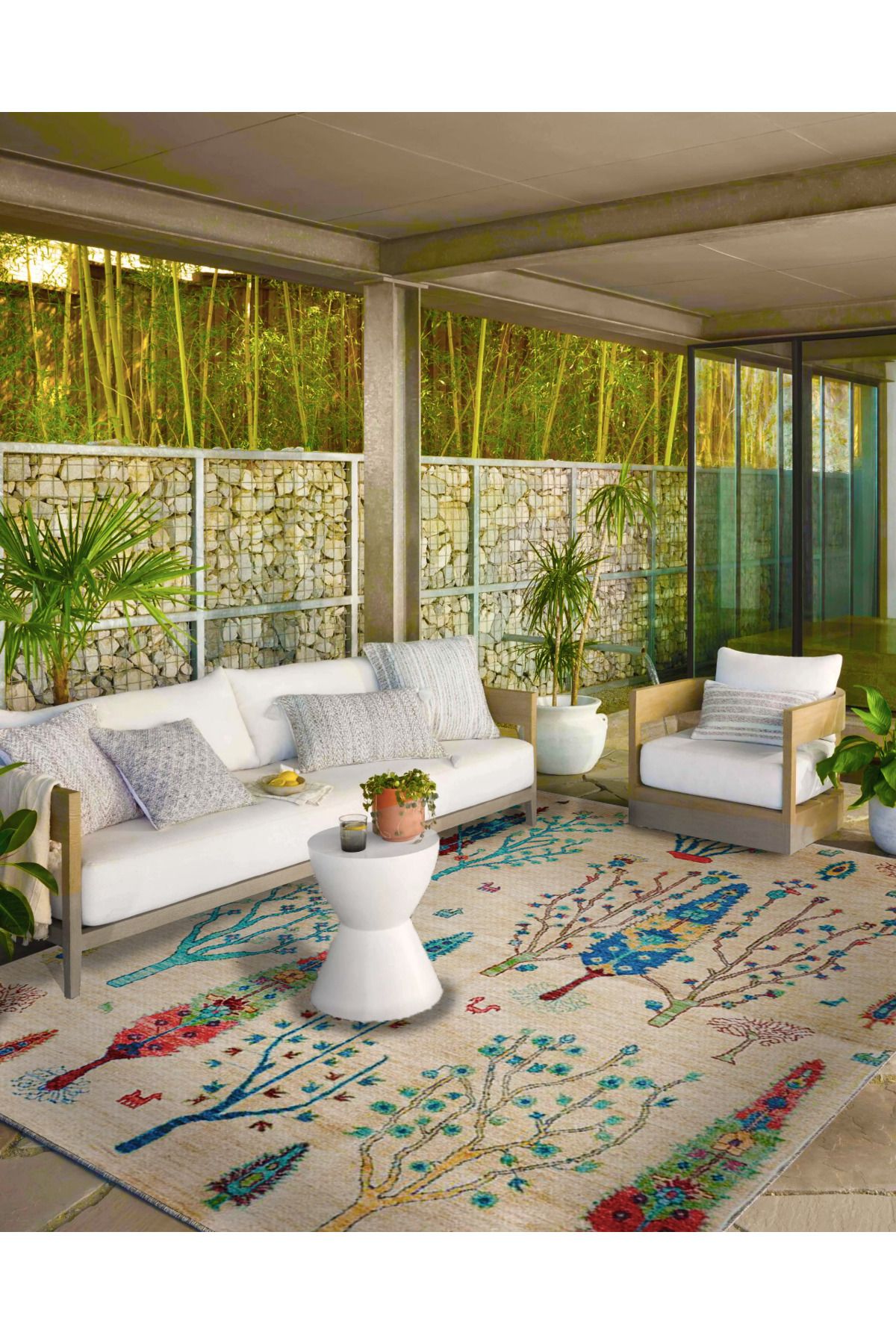 Krem Ağaçlı Desenli Dokuma Taban Halı ve Yıkanabilir Halı miravip10254