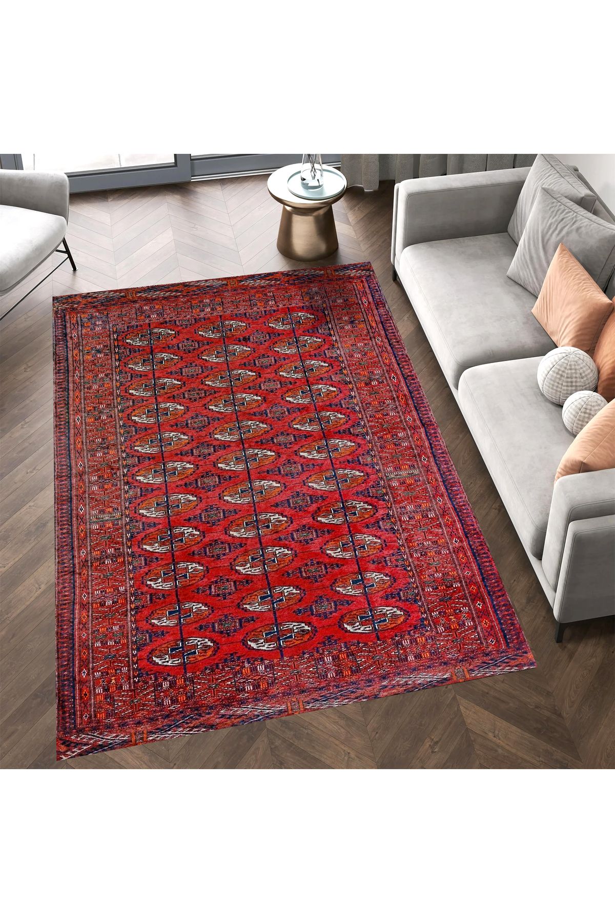 Mete Koleksiyonu Bordo Temalı Etnik Motifli ve Geleneksel Desenli Vintage Dekoratif Halı 50