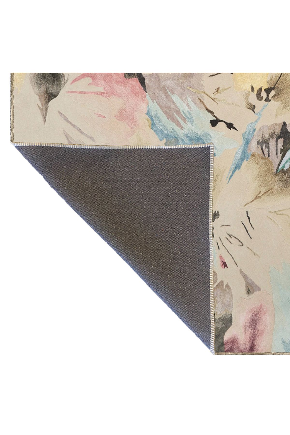 Krem Çiçekli Temalı Desenli Modern Dekoratif Halı ve Yıkanabilir Halı miravip9595