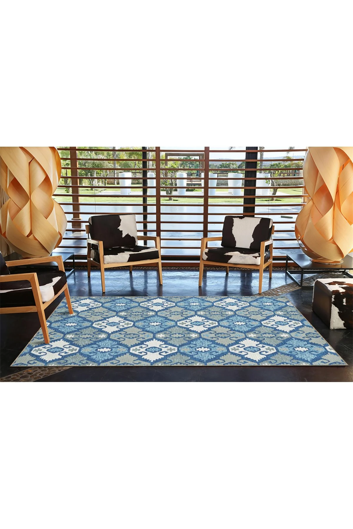 Beyaz ve Mavi Baklavalı Dekoratif ve Dokuma Taban Halı 4324