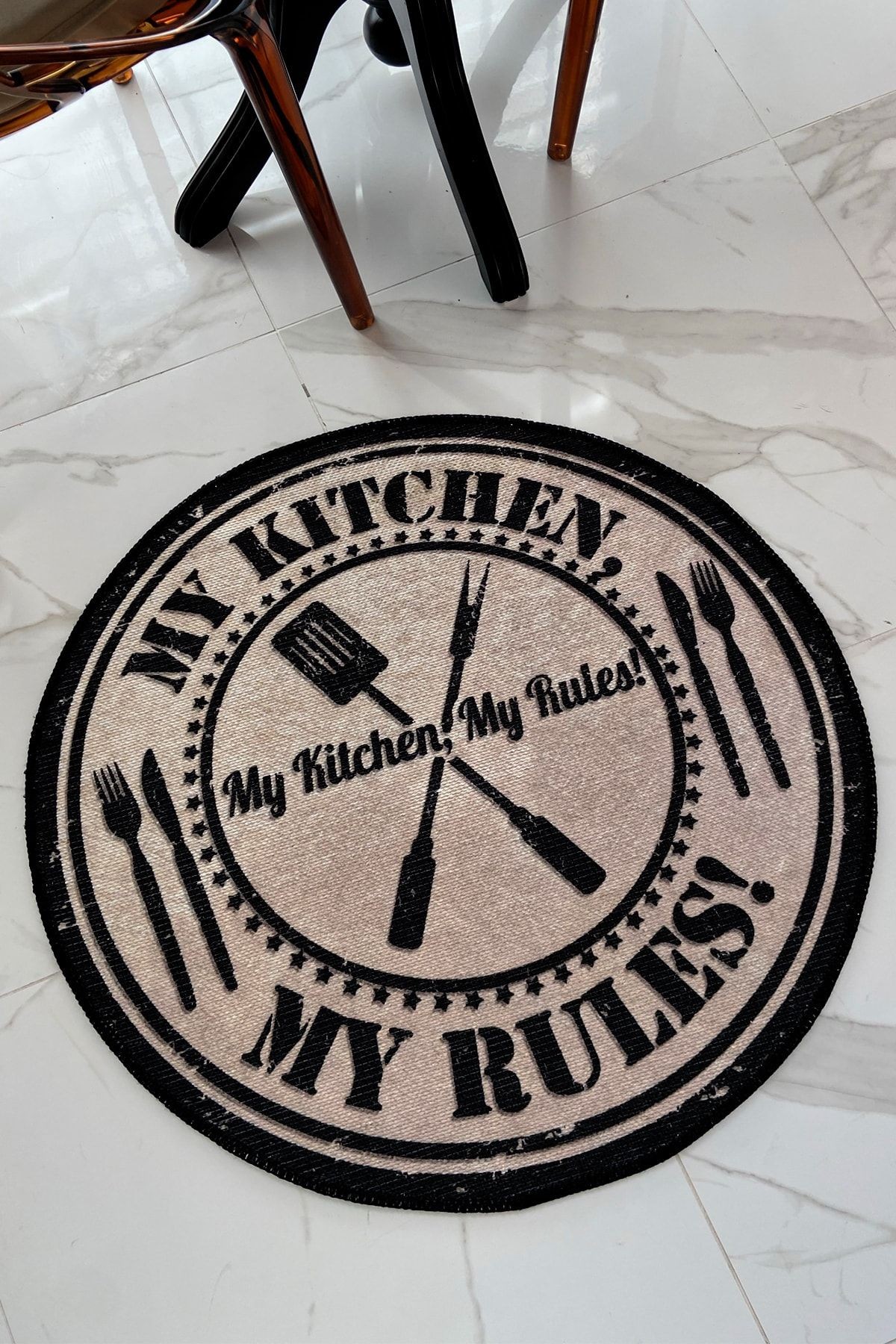 Mira 842 My Kitchen Çatal Bıçak Desenli Yuvarlak Halı