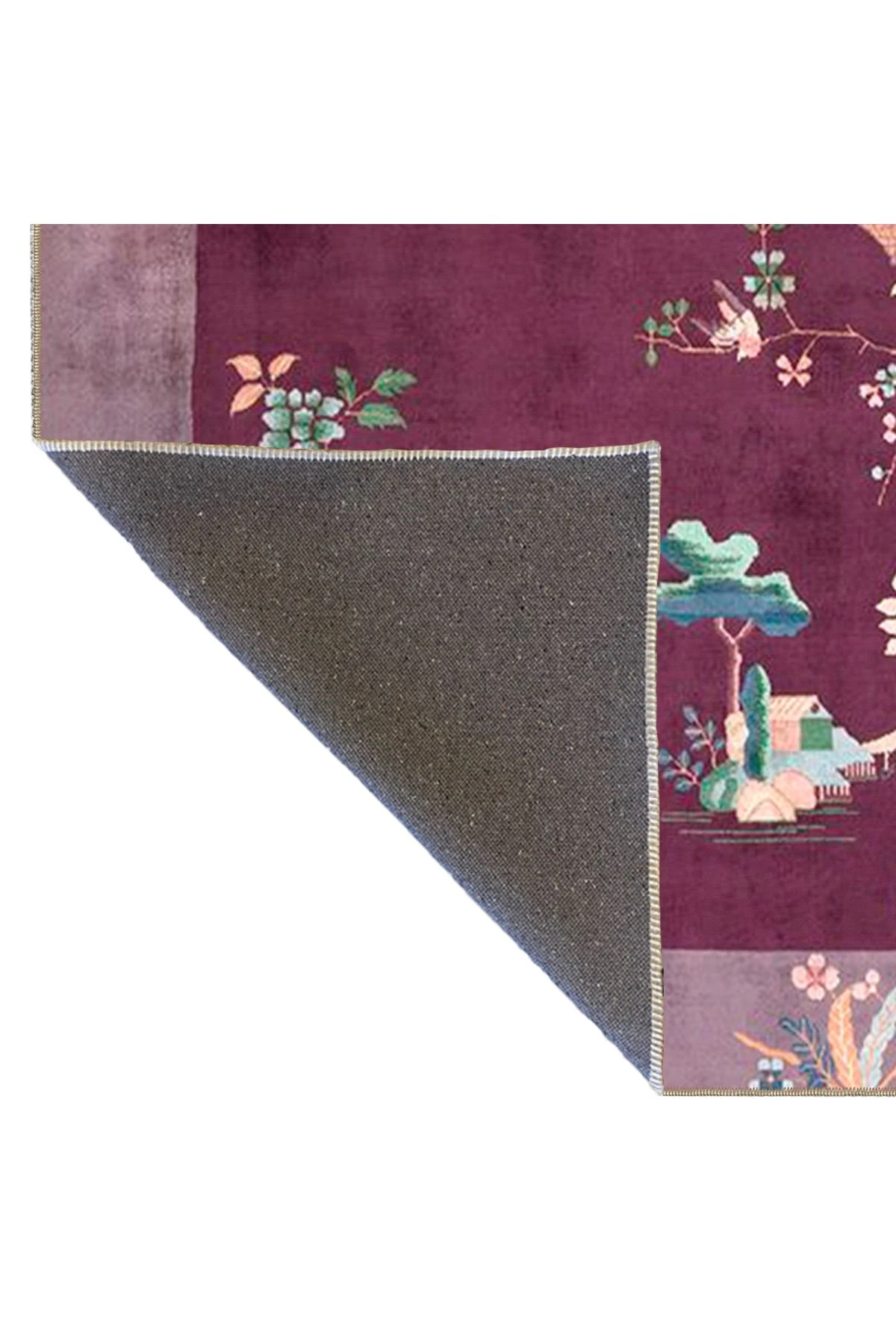 Lacivert Sarmaşık Çiçekli Modern Desenli Dokuma Taban ve Dekoratif Yıkanabilir Halı miravip8572