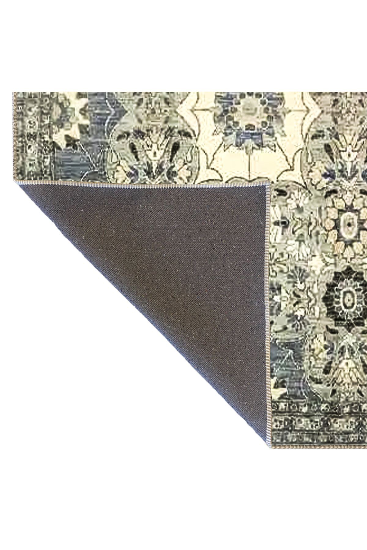 Gri Bej Temalı Geleneksel Motif Çiçek Desenli Vintage Dekoratif Halı 3515