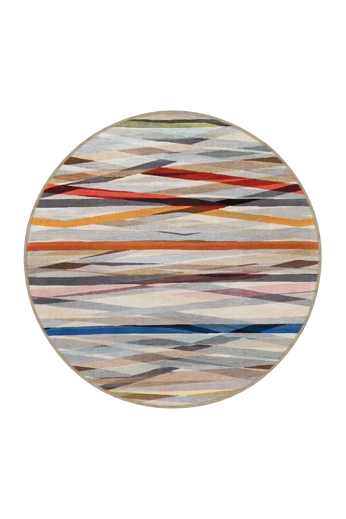 Gri ve Karışık Renkli Tonlarında Çapraz Çizgili Desenli Dekoratif Halı 4081