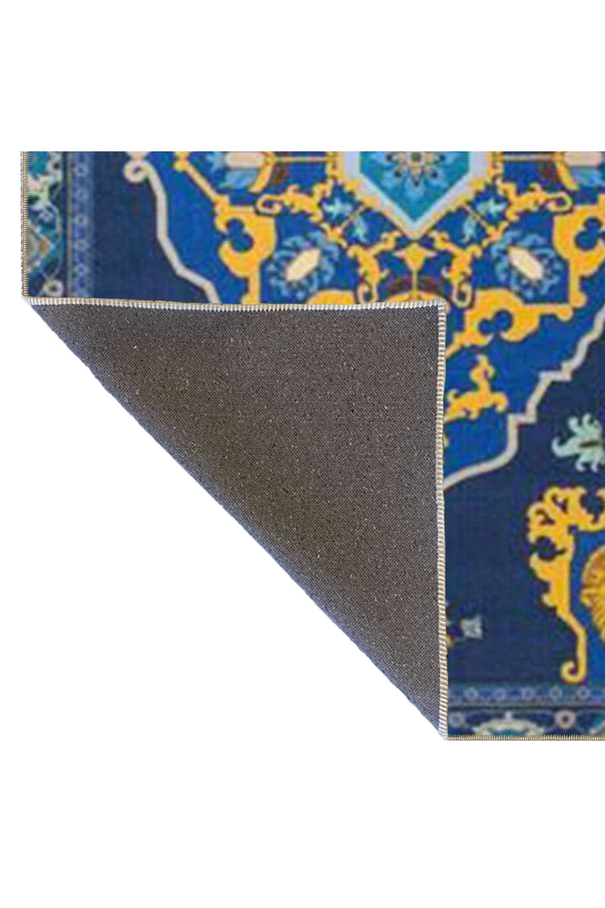 Lacivert Sarı Temalı Geleneksel Motif Desenli Vintage Dekoratif Halı 4697