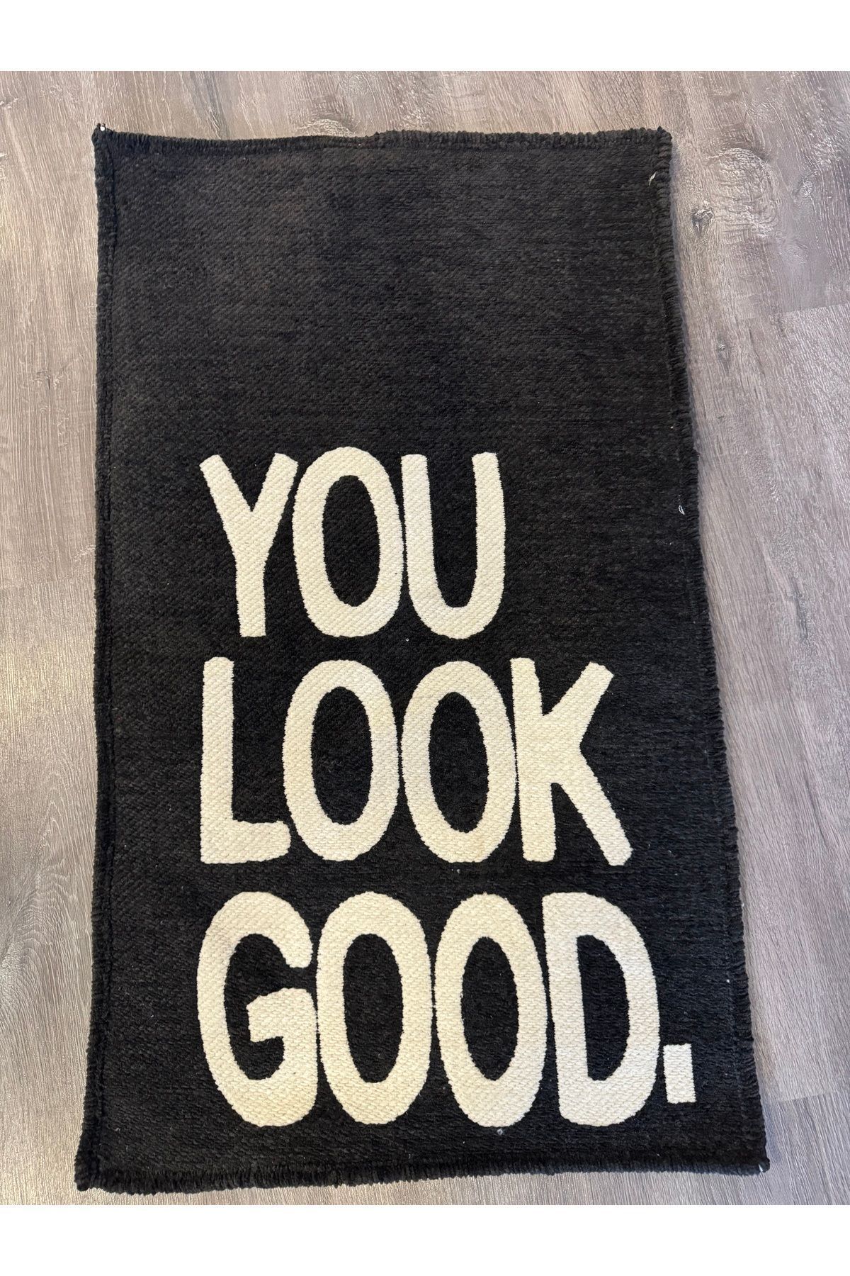 You Look Good Yazılı Gri Dokuma Banyo Paspası 90×57