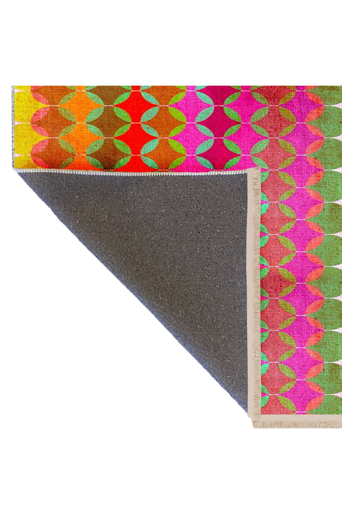 Yılmaz Koleksiyonu Çok Renkli Geometrik Şekil Şerit Desenli Kreatif Modern Dekoratif Halı 21