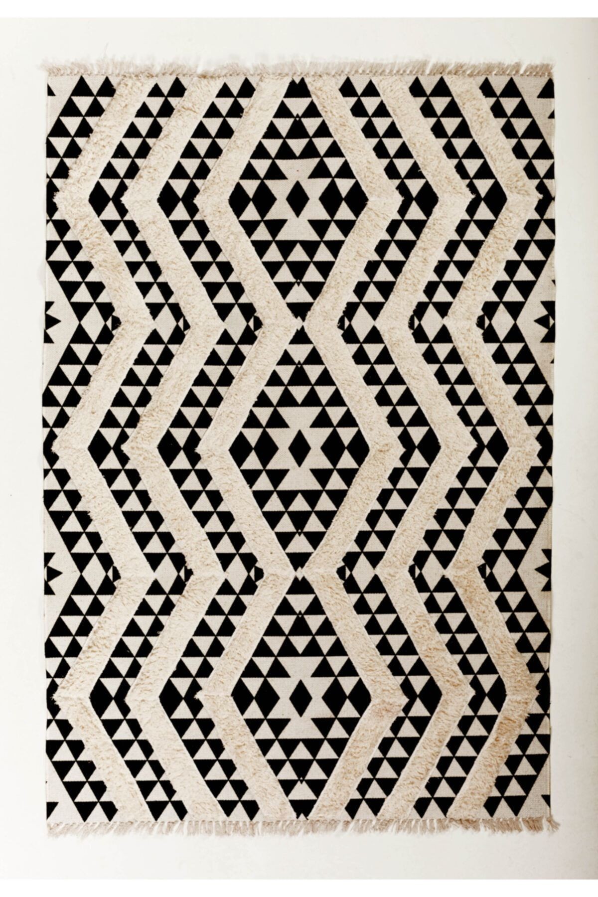 Rustik 4019 Siyah Beyaz Iskandinav Boho Stil Kilim