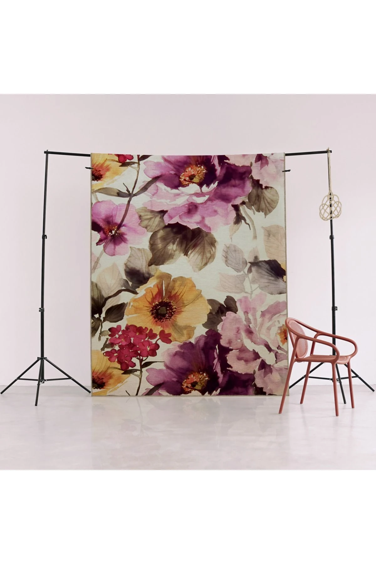 Mor Sarı Temalı Gül Desenli Kreatif Modern Dekoratif Halı 2143