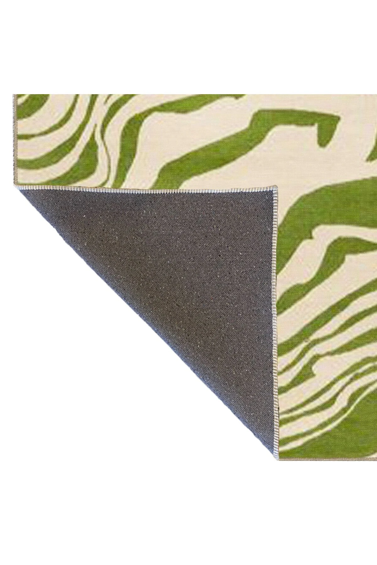 Yeşil Krem Yazılı Dalgalı Desenli Modern Dekoratif Halı miravip475