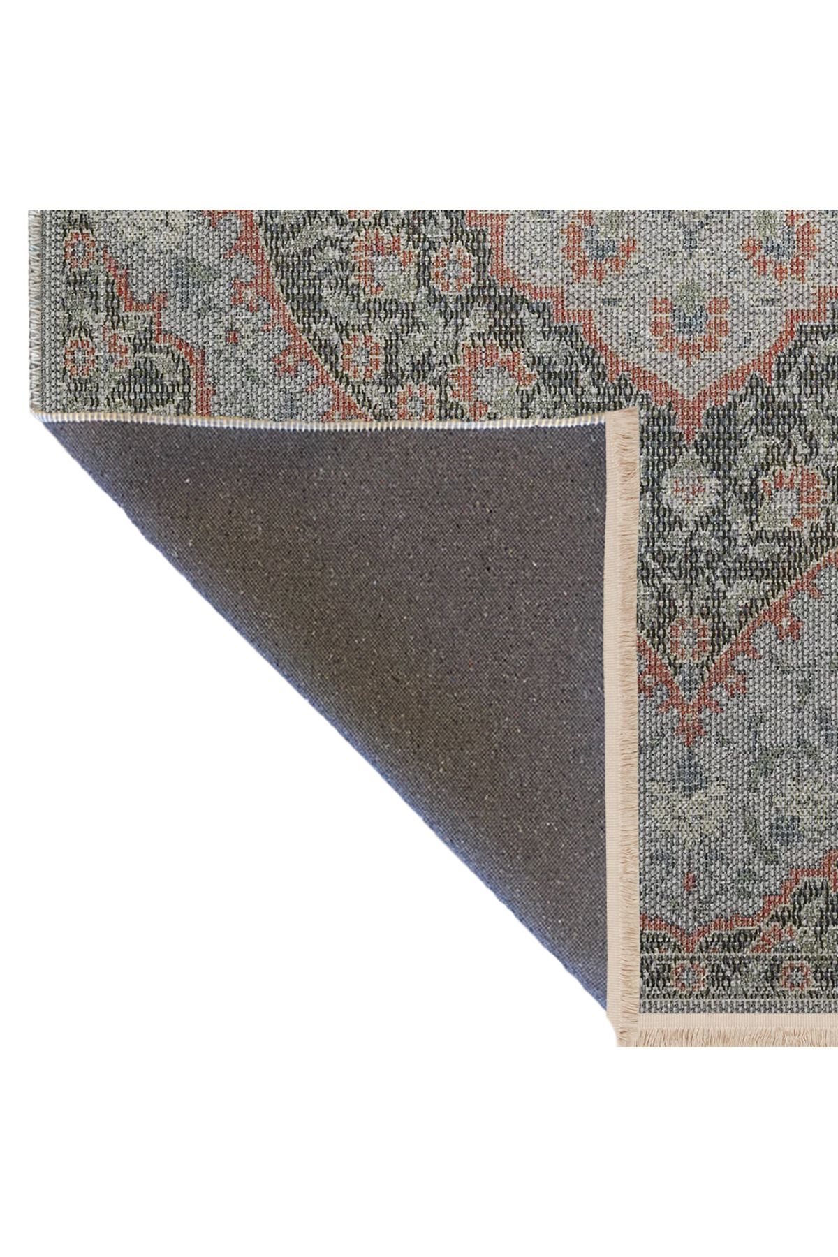 Gri Temalı Çok Renkli Motifli Etnik Çiçek ve Gül Desenli Vintage Dekoratif Halı 2841