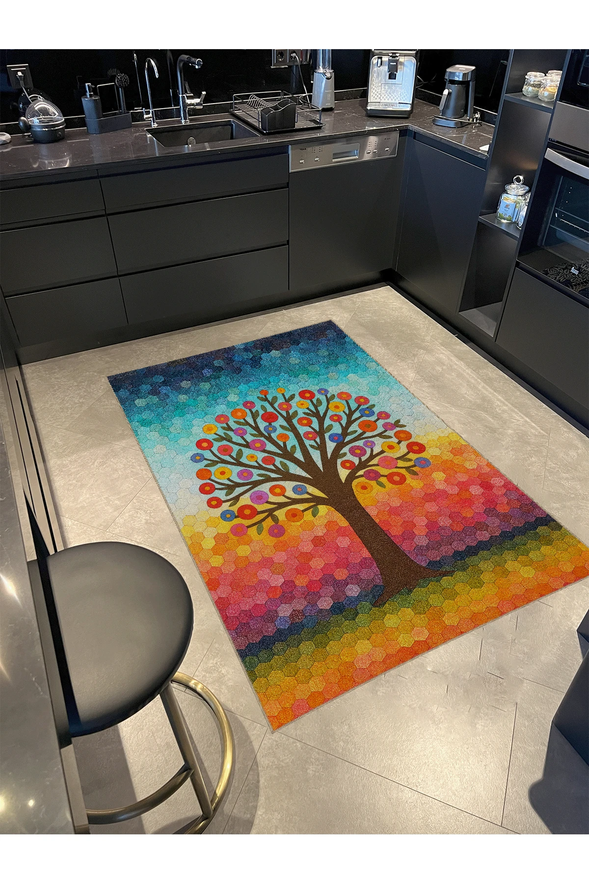 MOSSO Ağaç Temalı Çok Renkli Desen Temalı Desenli Modern Dekoratif Halı mosso426