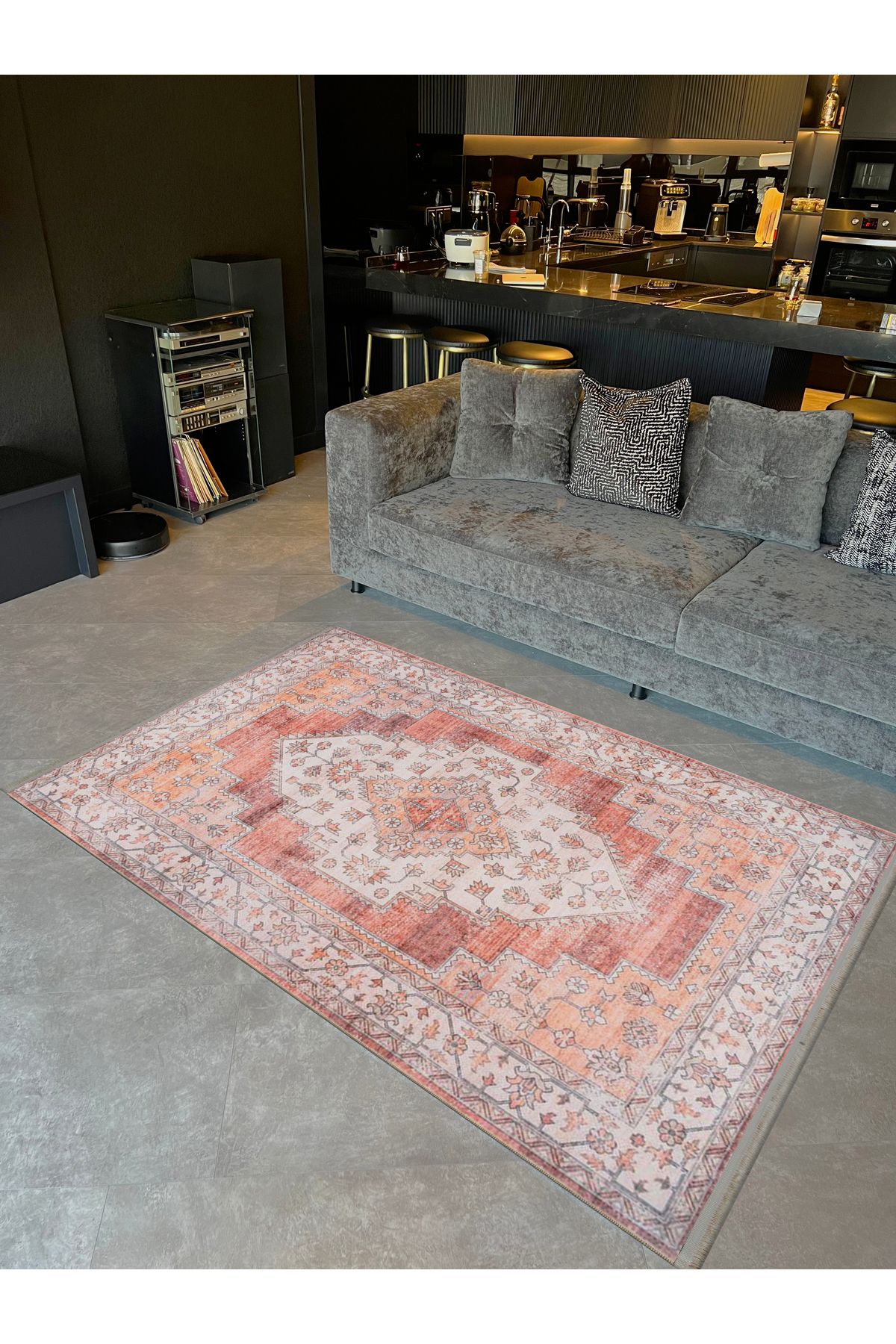 Asena Koleksiyonu Turuncu Tonlarda Geleneksel Motif Desenli Vintage Dekoratif Halı 24