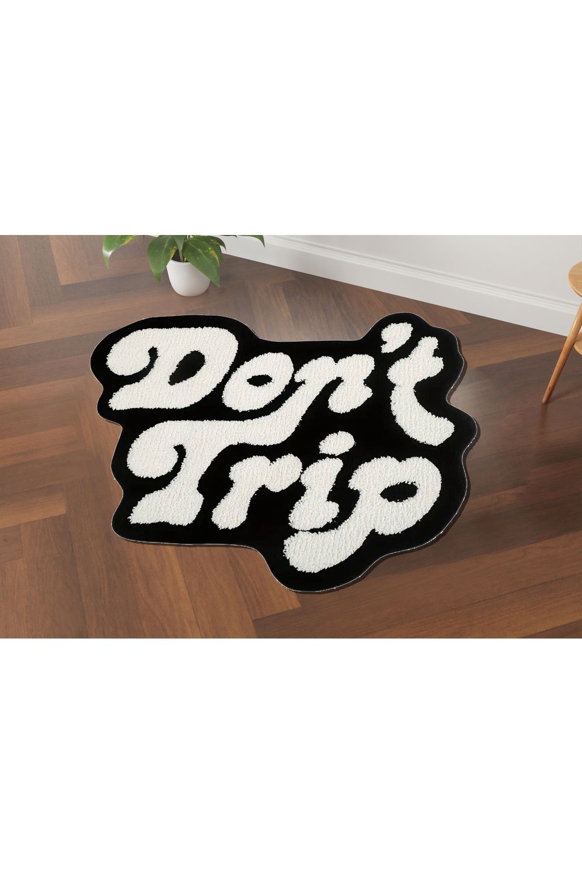 Alya Koleksiyonu Don't Trip Yazı Detaylı Dokuma Taban Dekoratif Halı alya65
